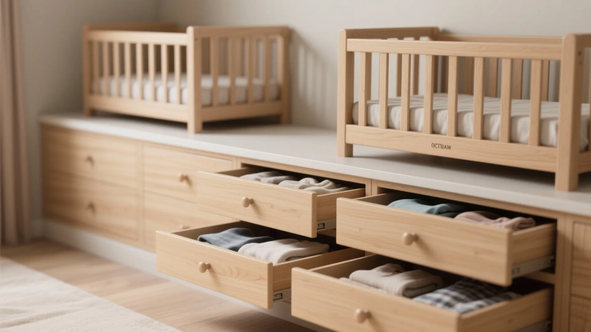 5. Shared crib wall with integrated storage