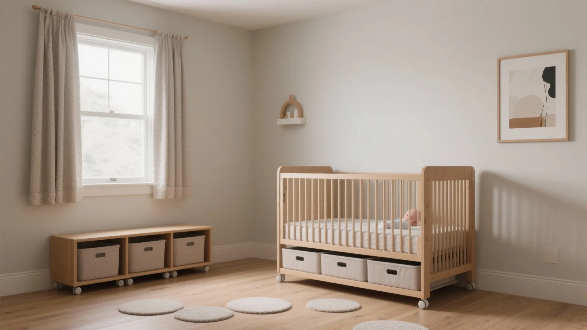 Compact crib wall with sliding storage