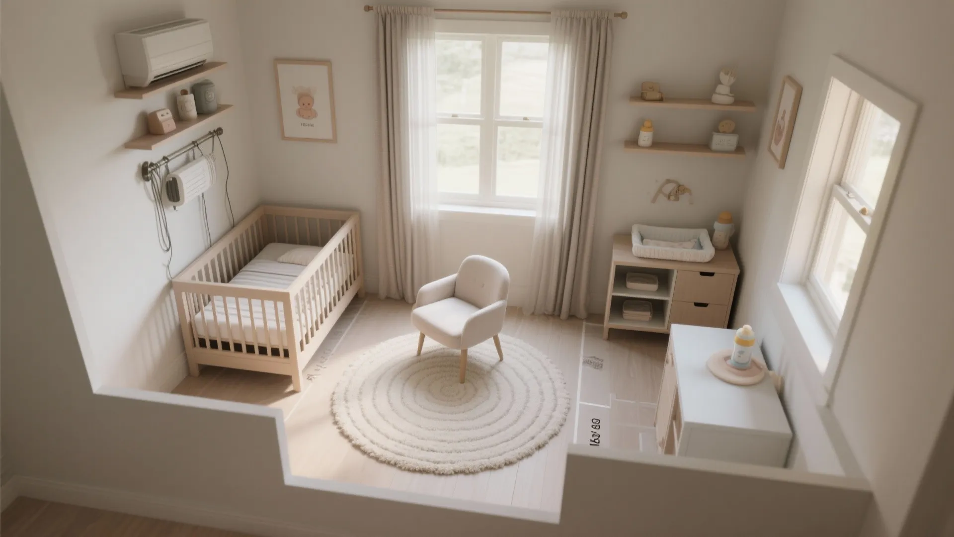 Safe‑sleep layout zones (calm for baby, clear for you)