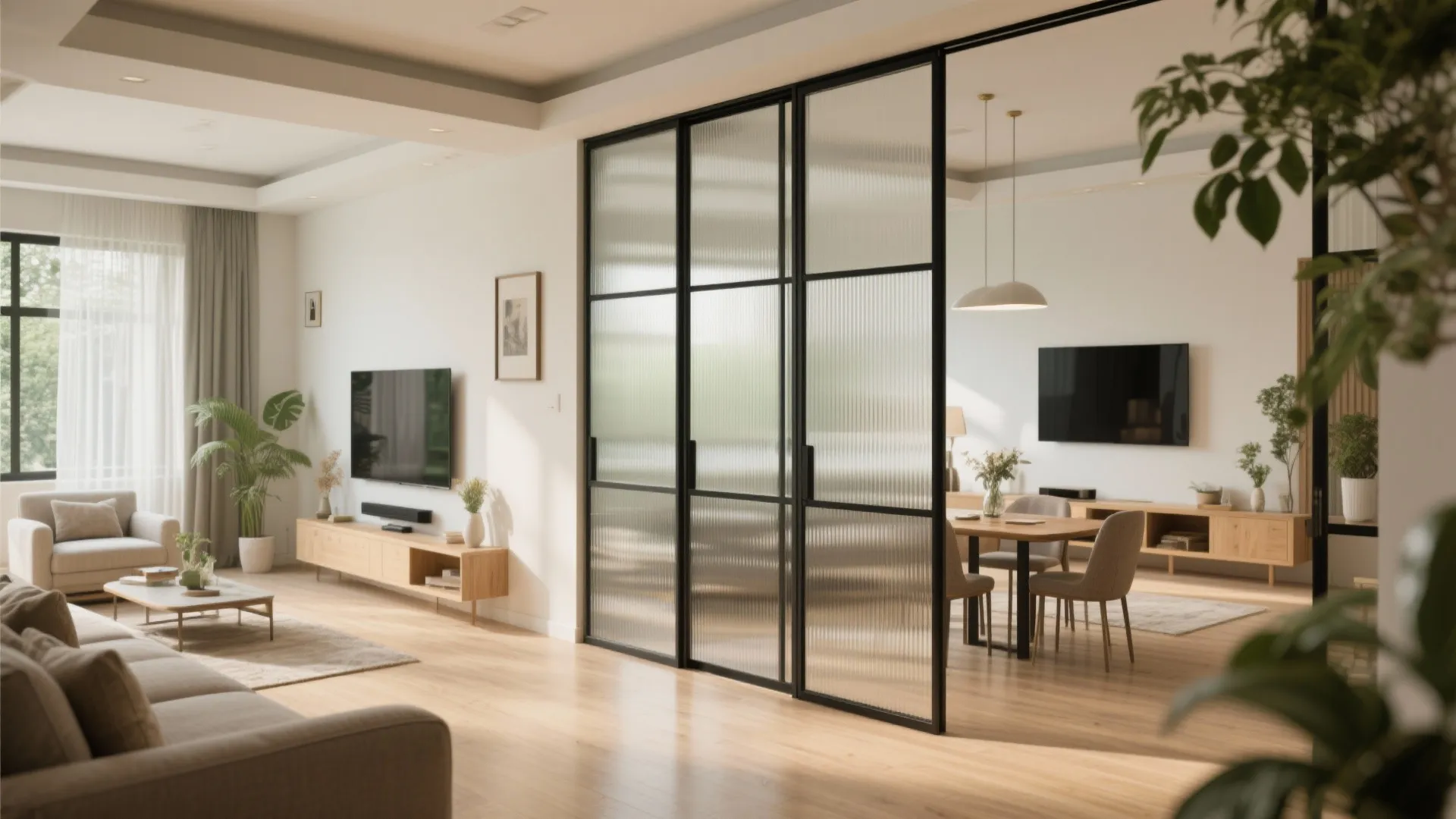 Cross-ventilated living with sliding partitions