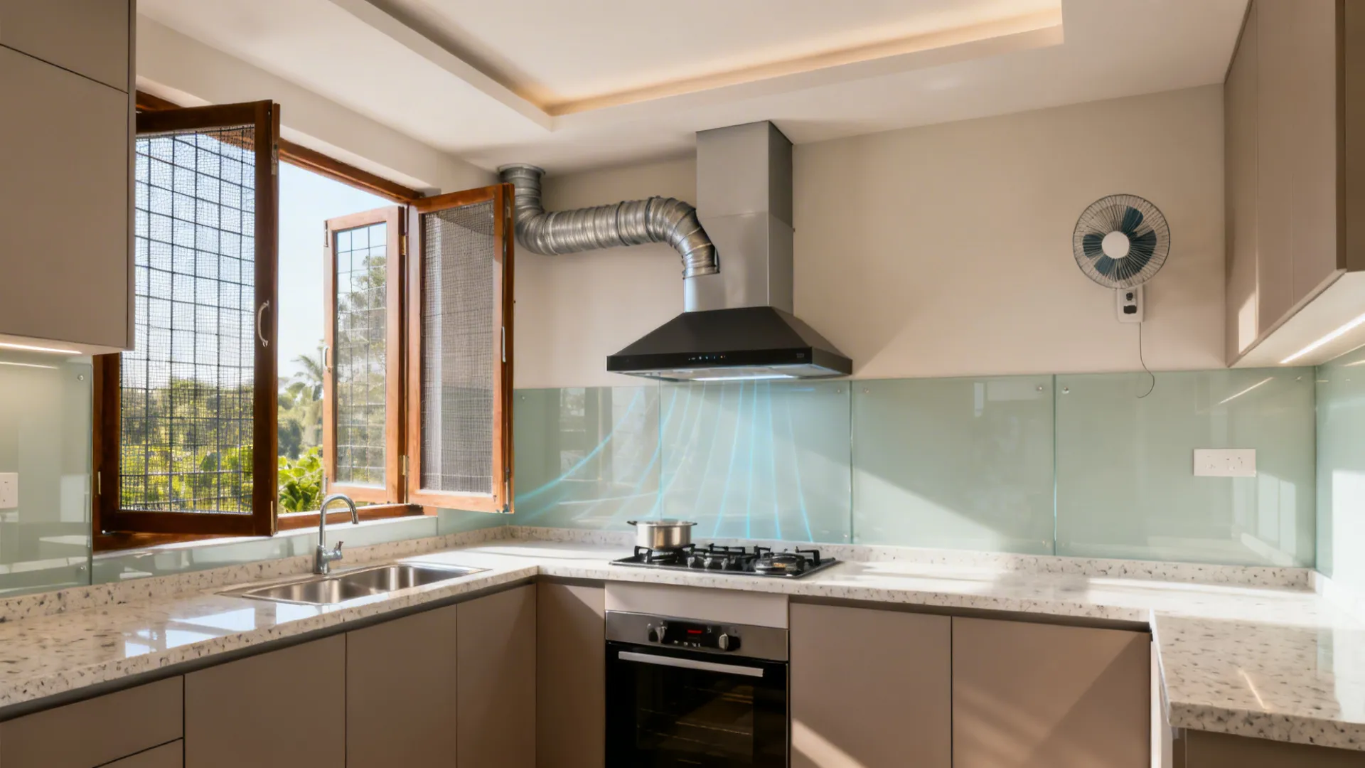Cross-ventilation + chimney: best-of-both for Indian cooking