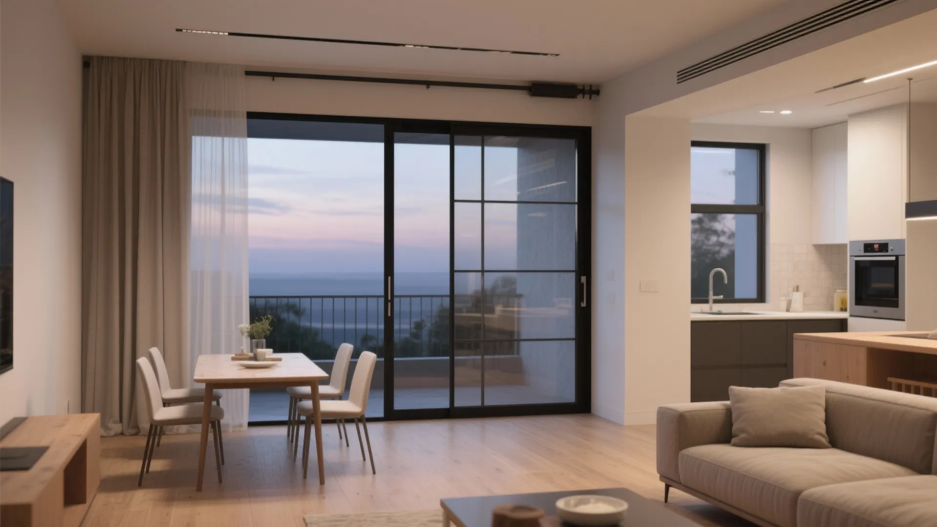 Cross-ventilated living-dining with sliding partitions