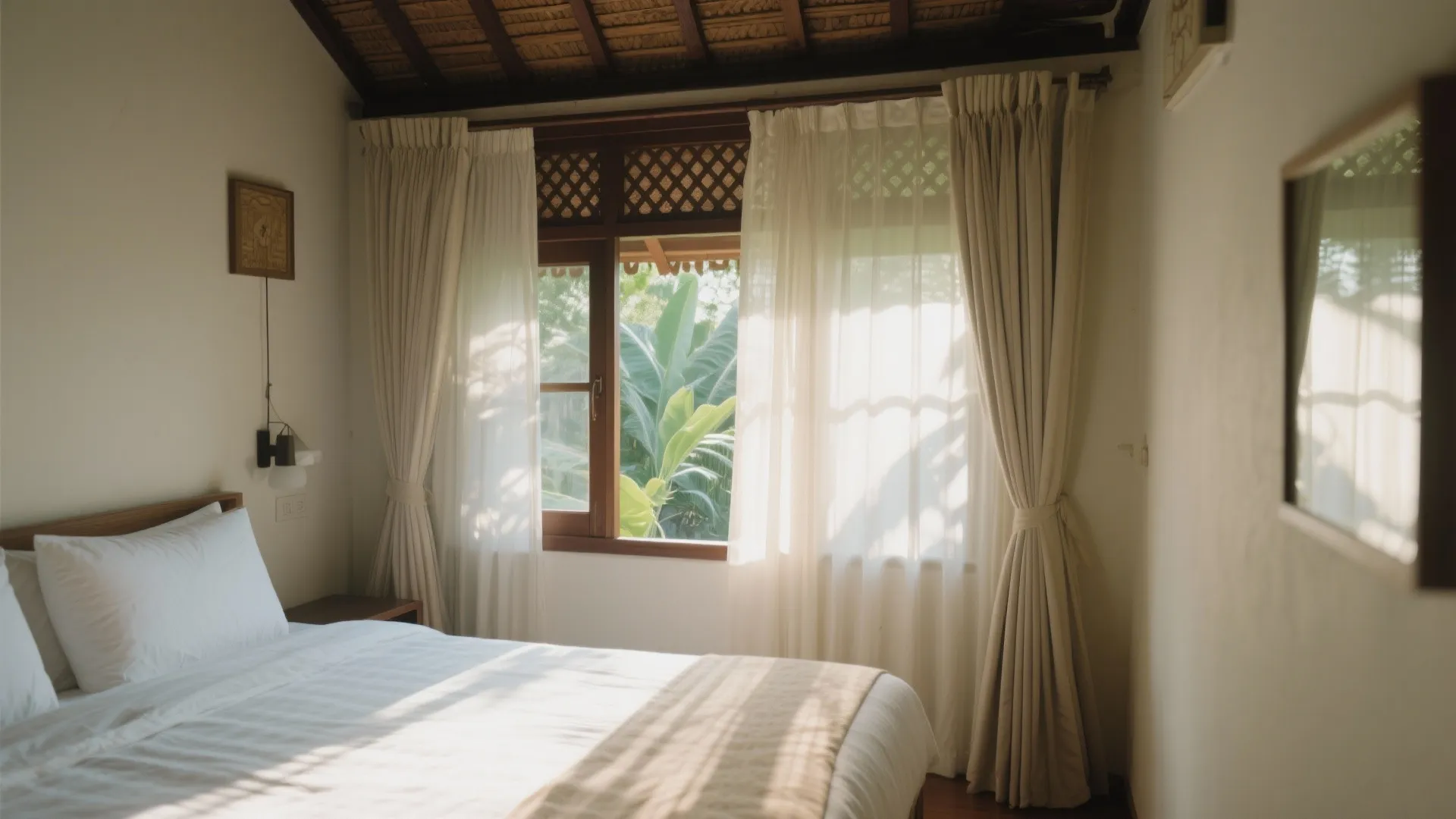 Indonesian bedroom with open windows for cross ventilation