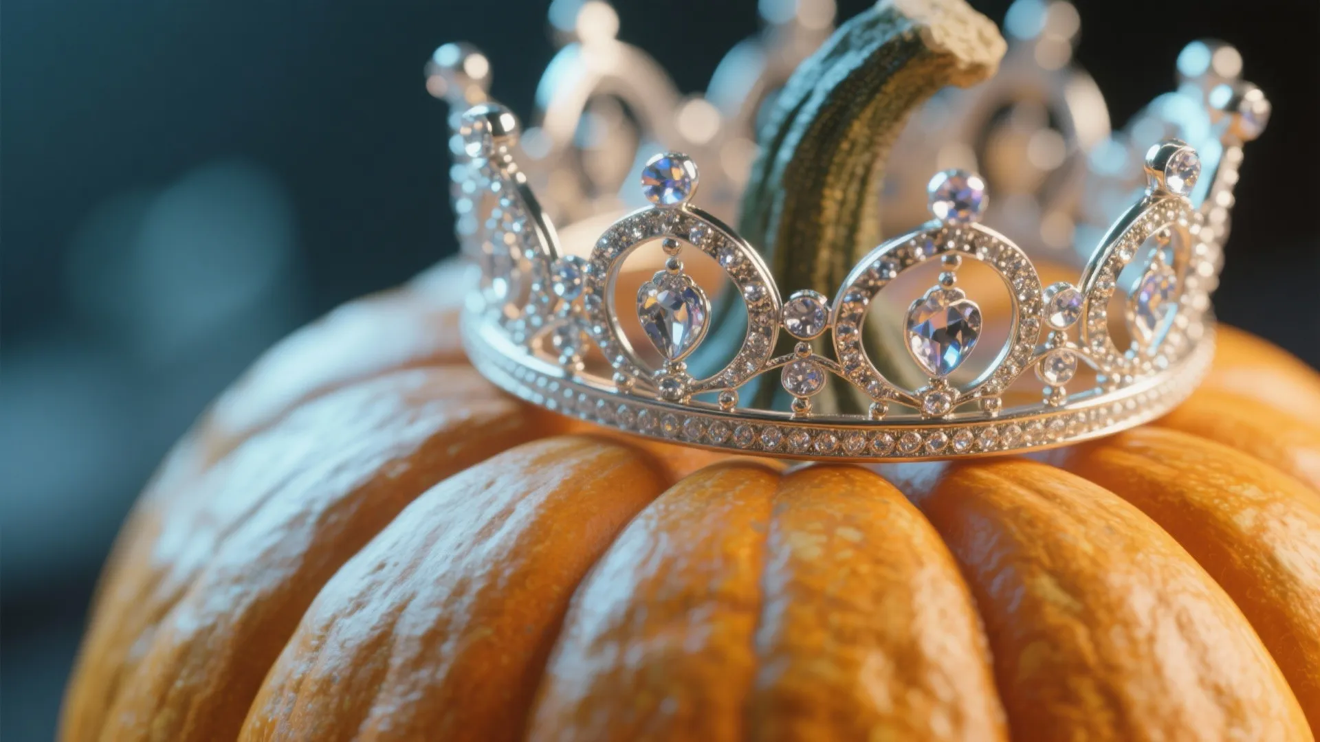 Pumpkin decorated with a sparkling tiara for a royal theme
