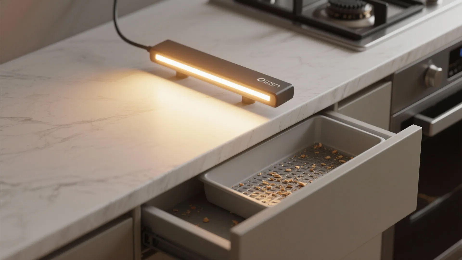 4. Add task lighting with a built-in crumb-trap