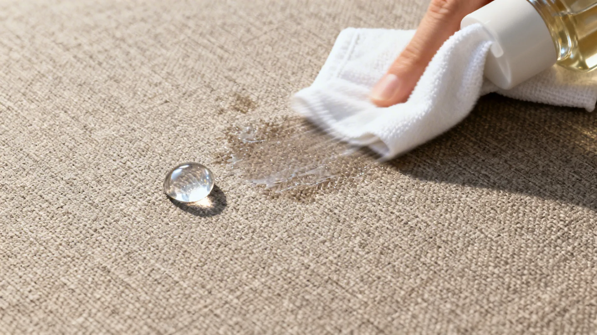 Top-down steps showing spill beading, blotting, and a clean Crypton chair seat.