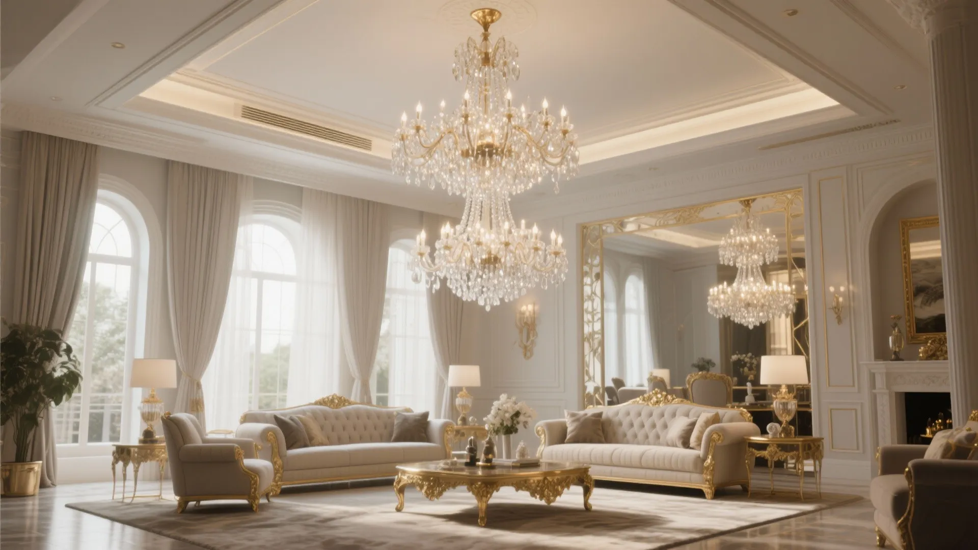 8. Tiered Crystal Chandeliers