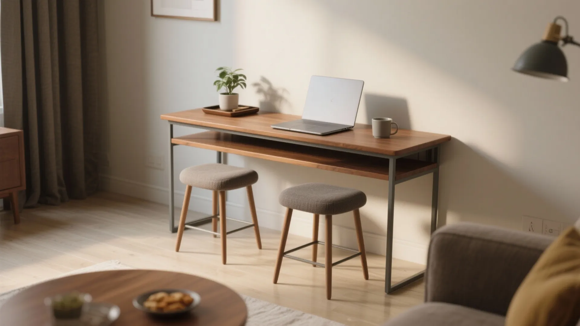 Console With Seating: Stools or a Bench Tucked Under