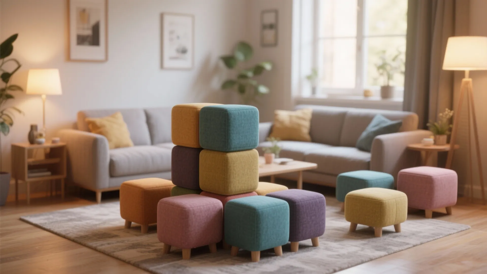 5. Upholstered cube benches as modular seating