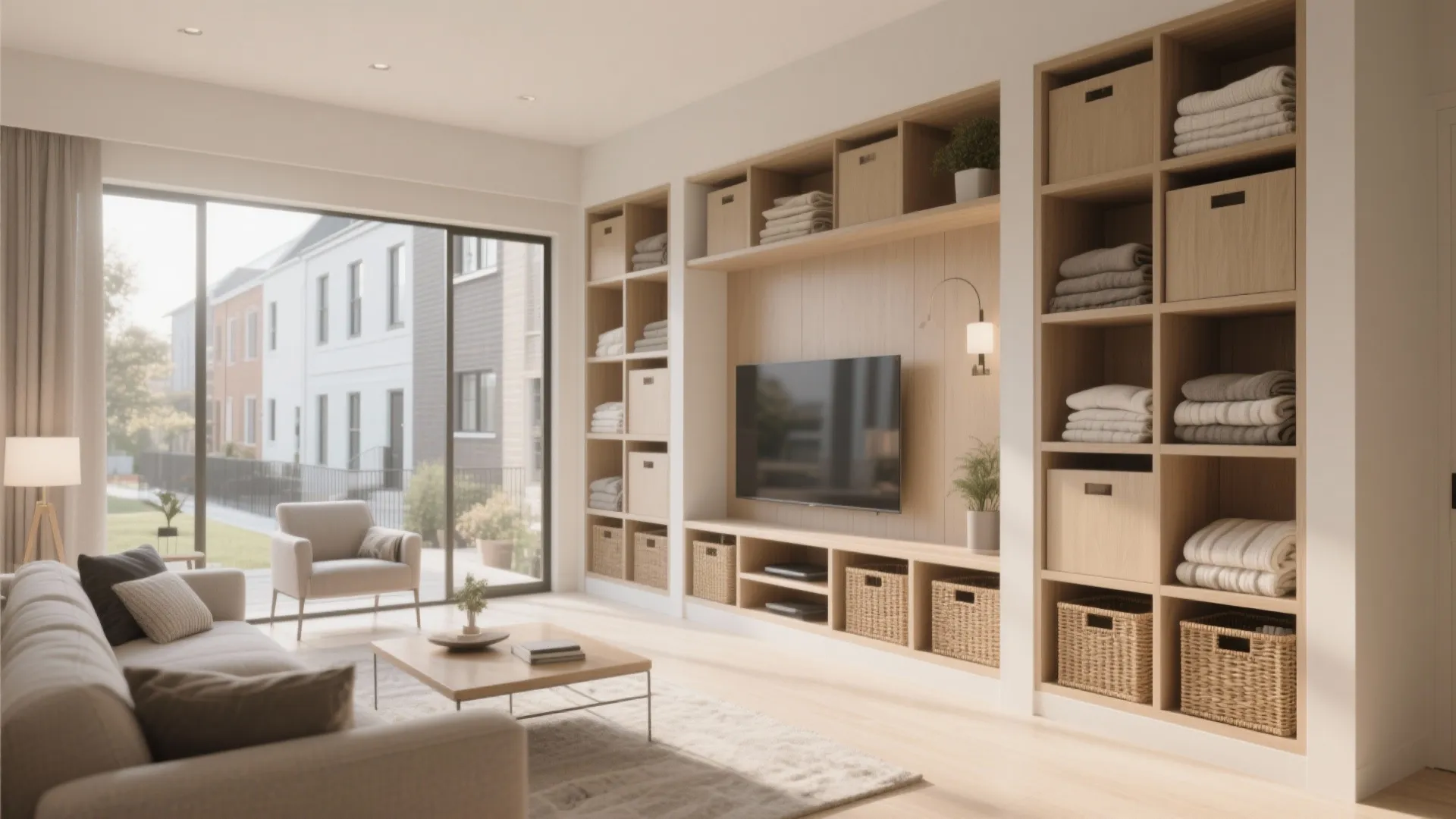 8. Custom Built Shelving with Cube Baskets