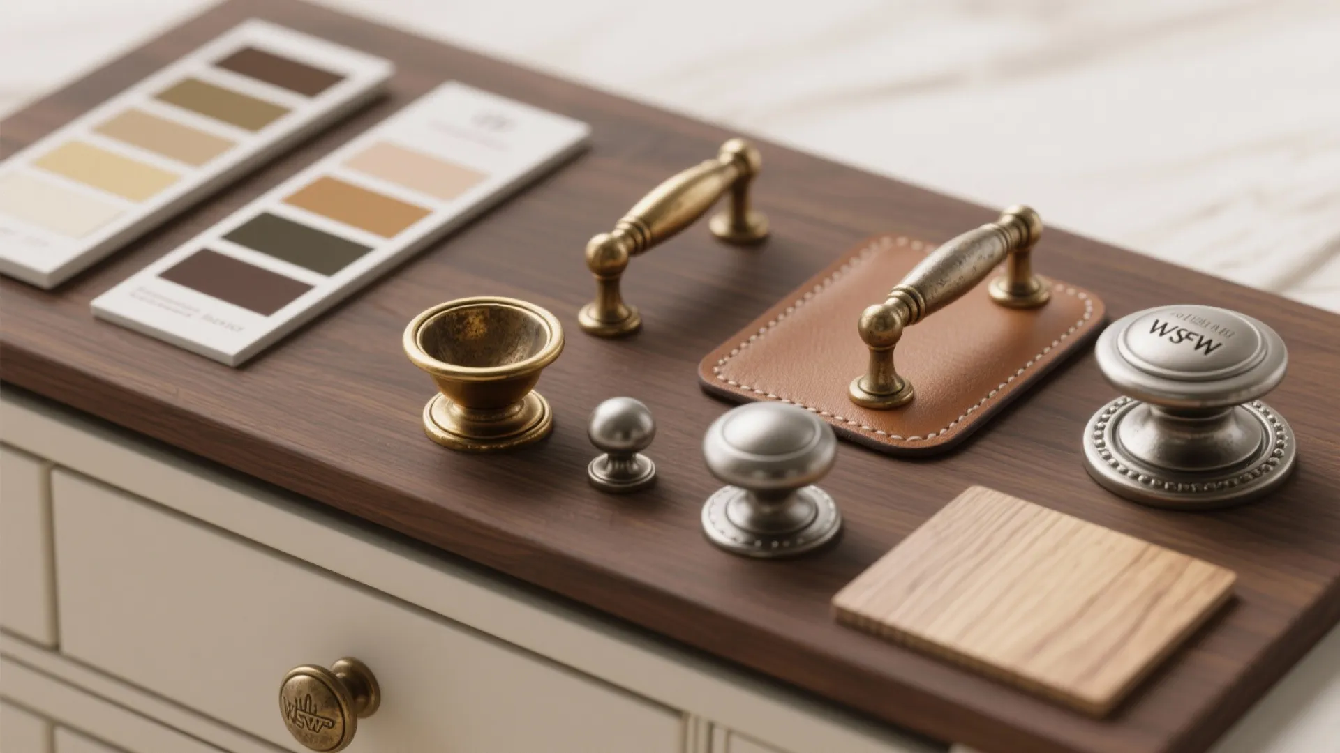 3. Classic cup pulls and mixed-metal knobs for personality