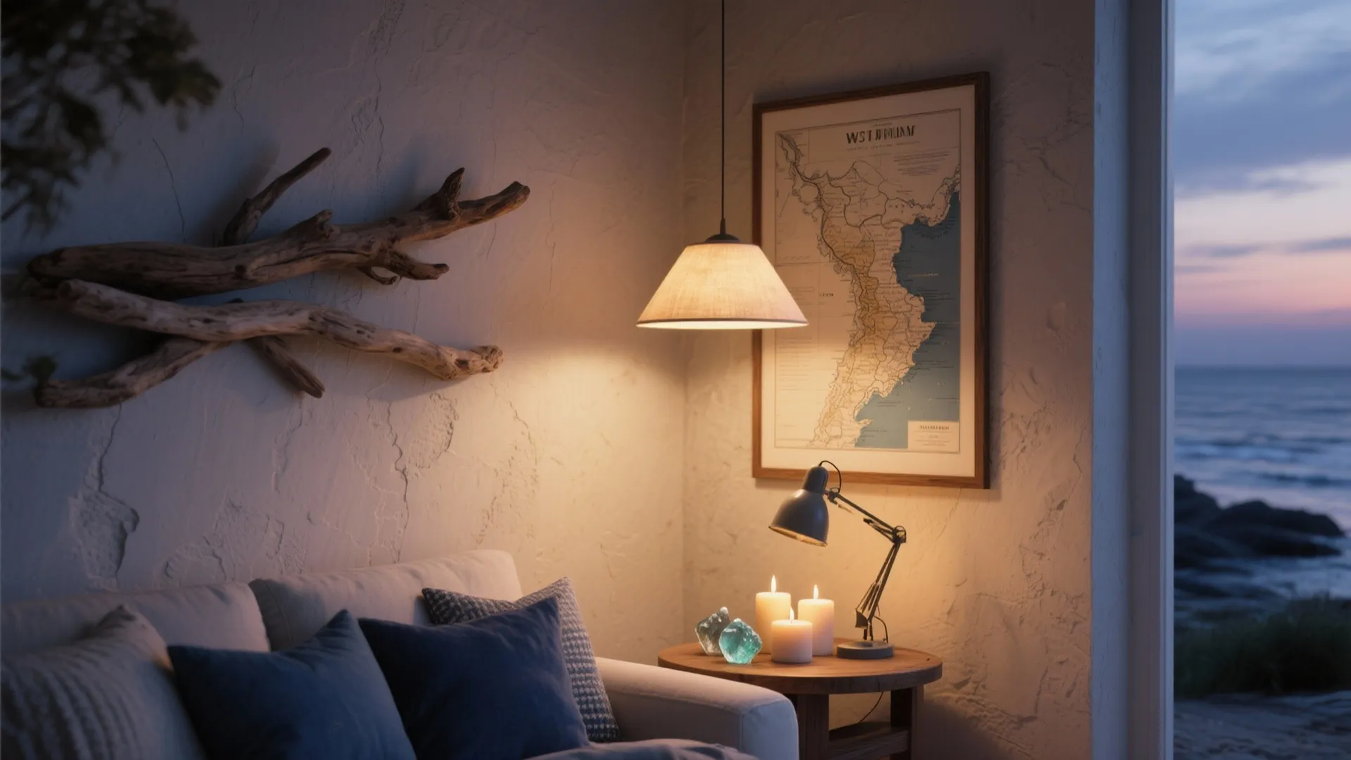 5. Add curated coastal art and mood lighting