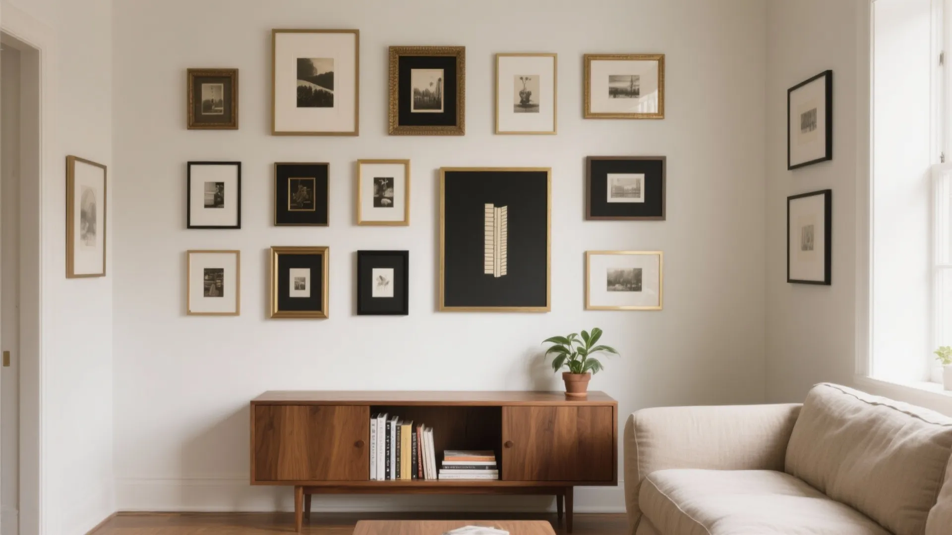Curated Gallery Wall with Mixed Sizes and Matting