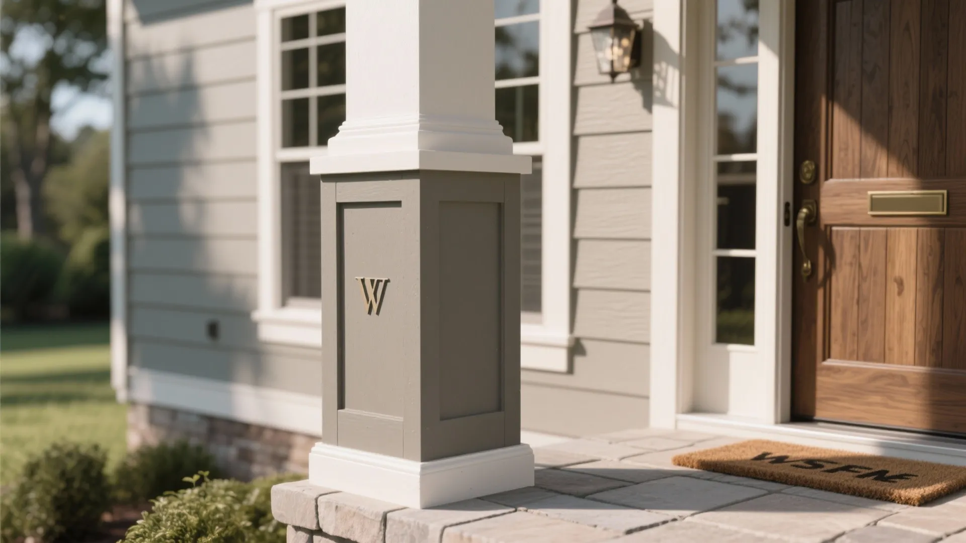 1. Fresh, neutral curb with a signature post accent