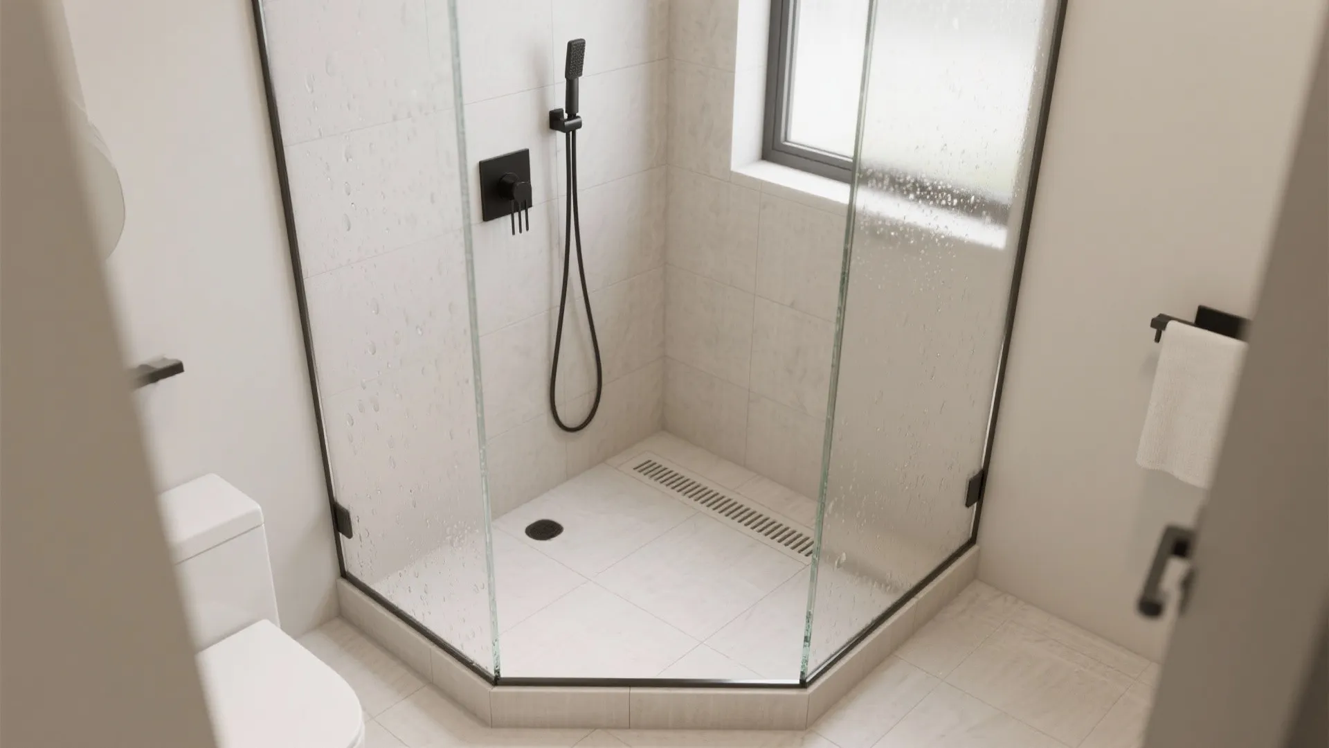 1. Curbless corner shower to open the floor
