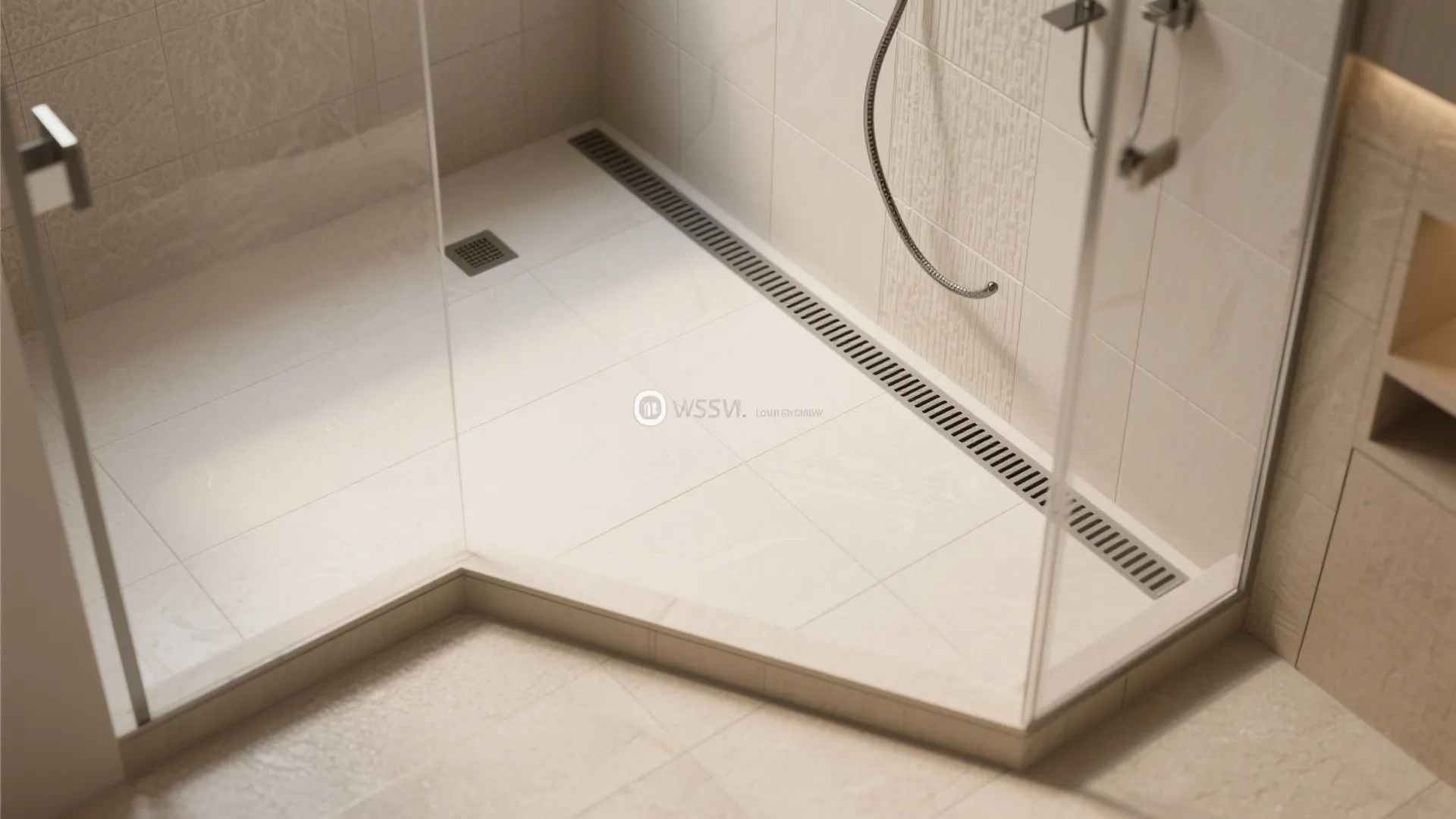 2. Curbless shower with linear drain