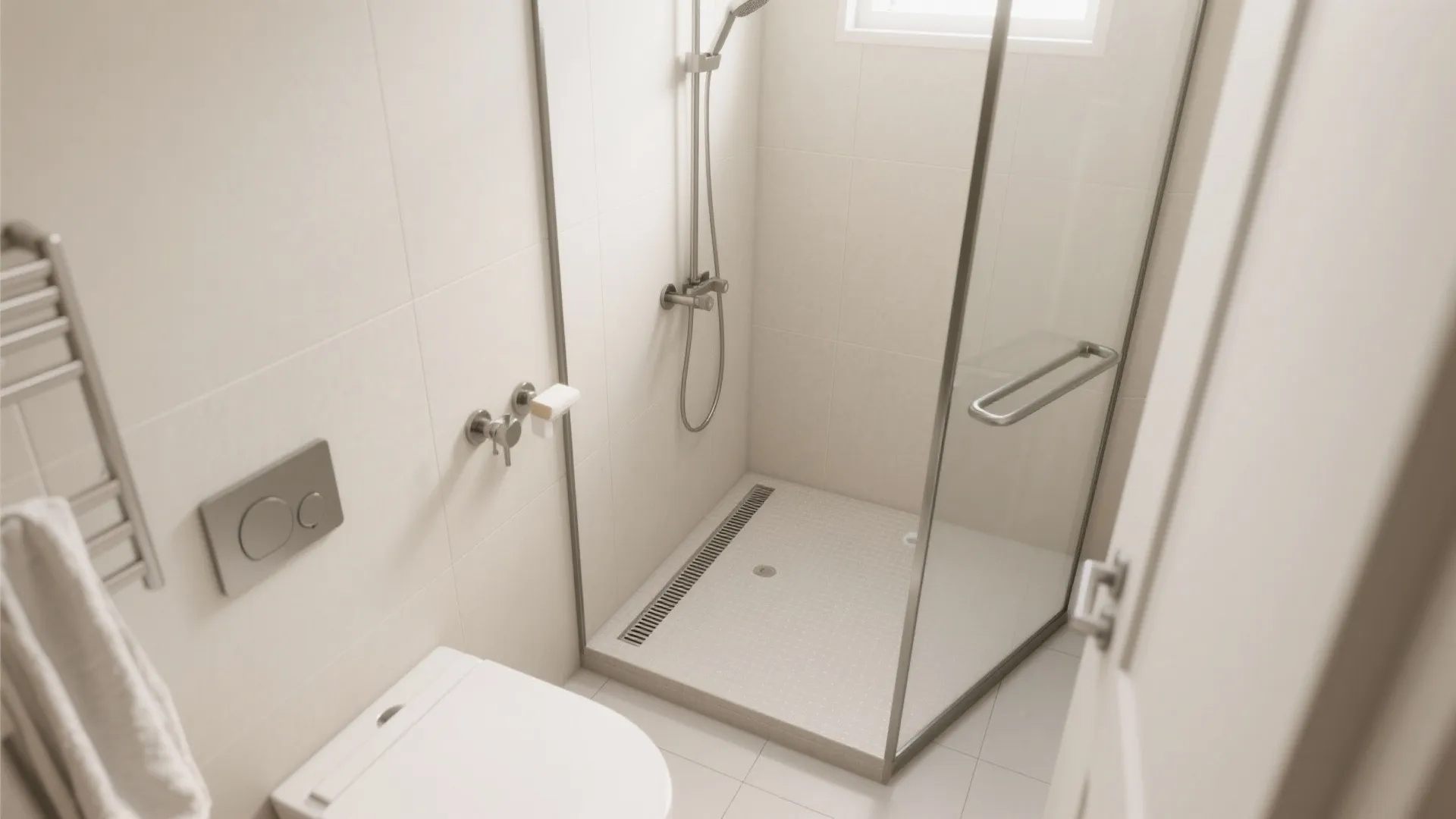 Curbless shower and continuous floor tile for a unified look