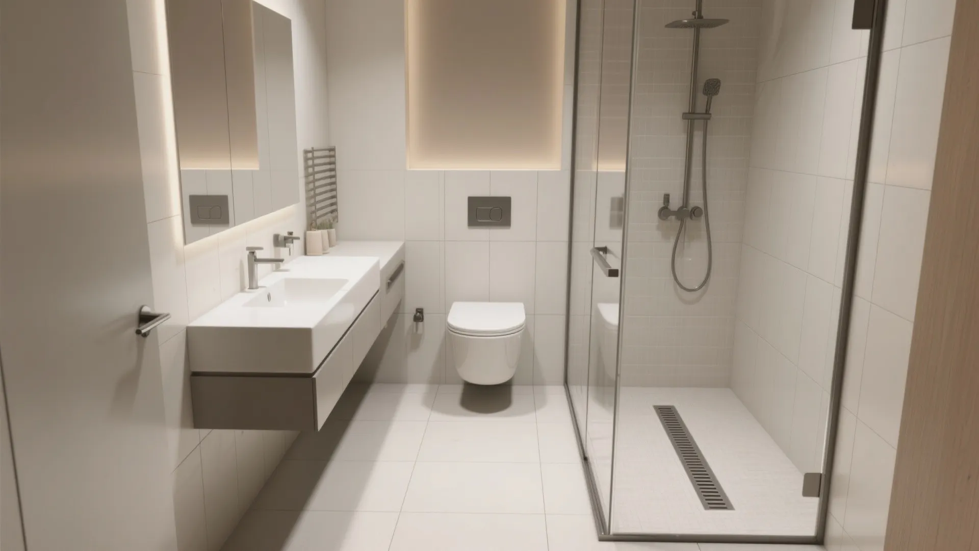 Wall-Hung Fixtures and Continuous Floor Tile for Visual Flow