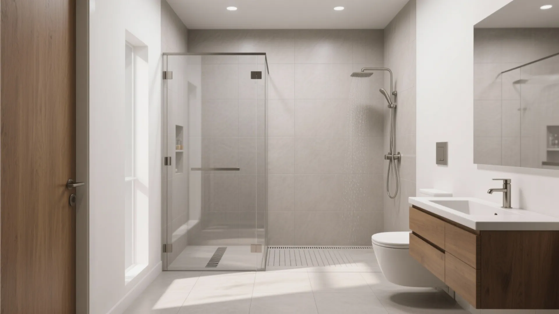 Idea 3: Consider a glass panel and a curbless shower