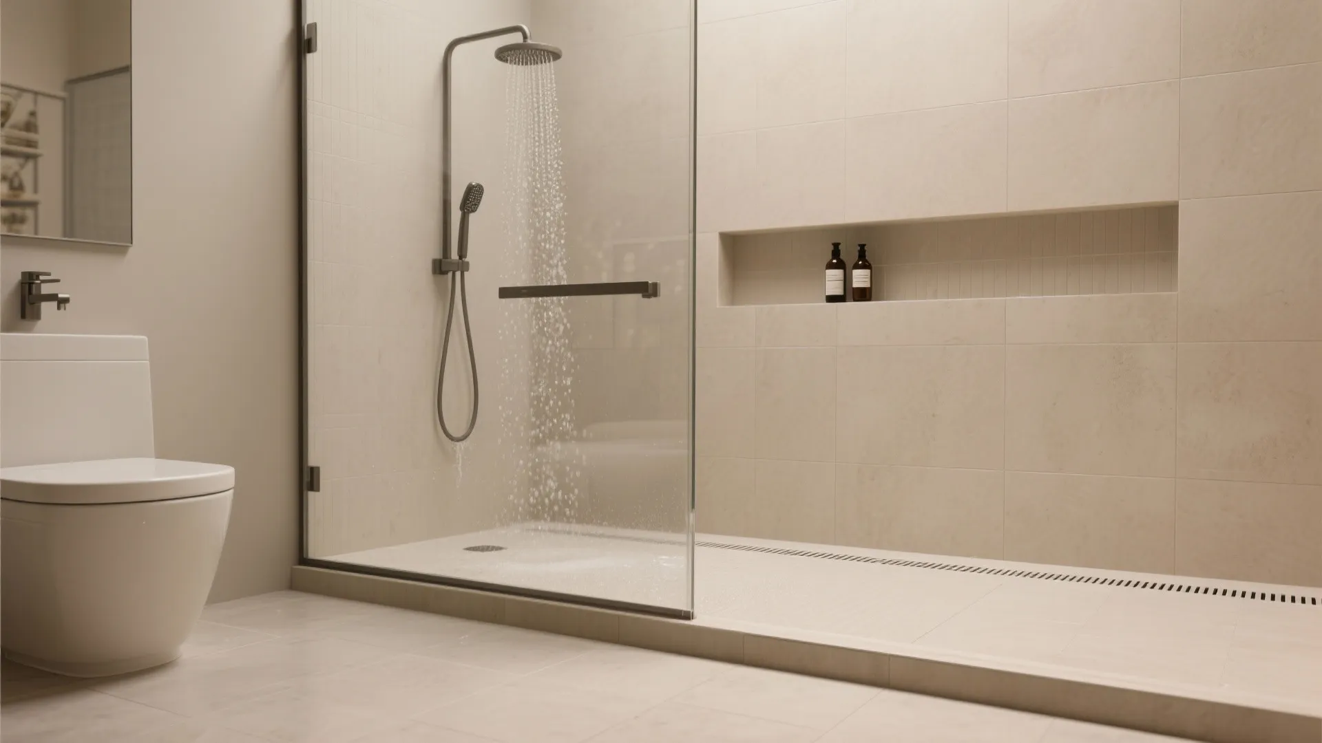 Frameless glass + curbless shower