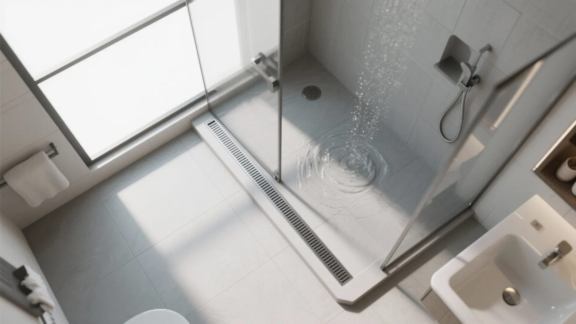 Curbless Walk‑In Cubicles with Linear Drains