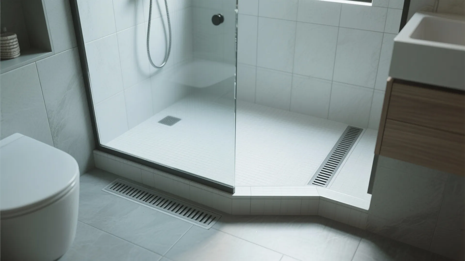 2. Curbless entry with linear drain