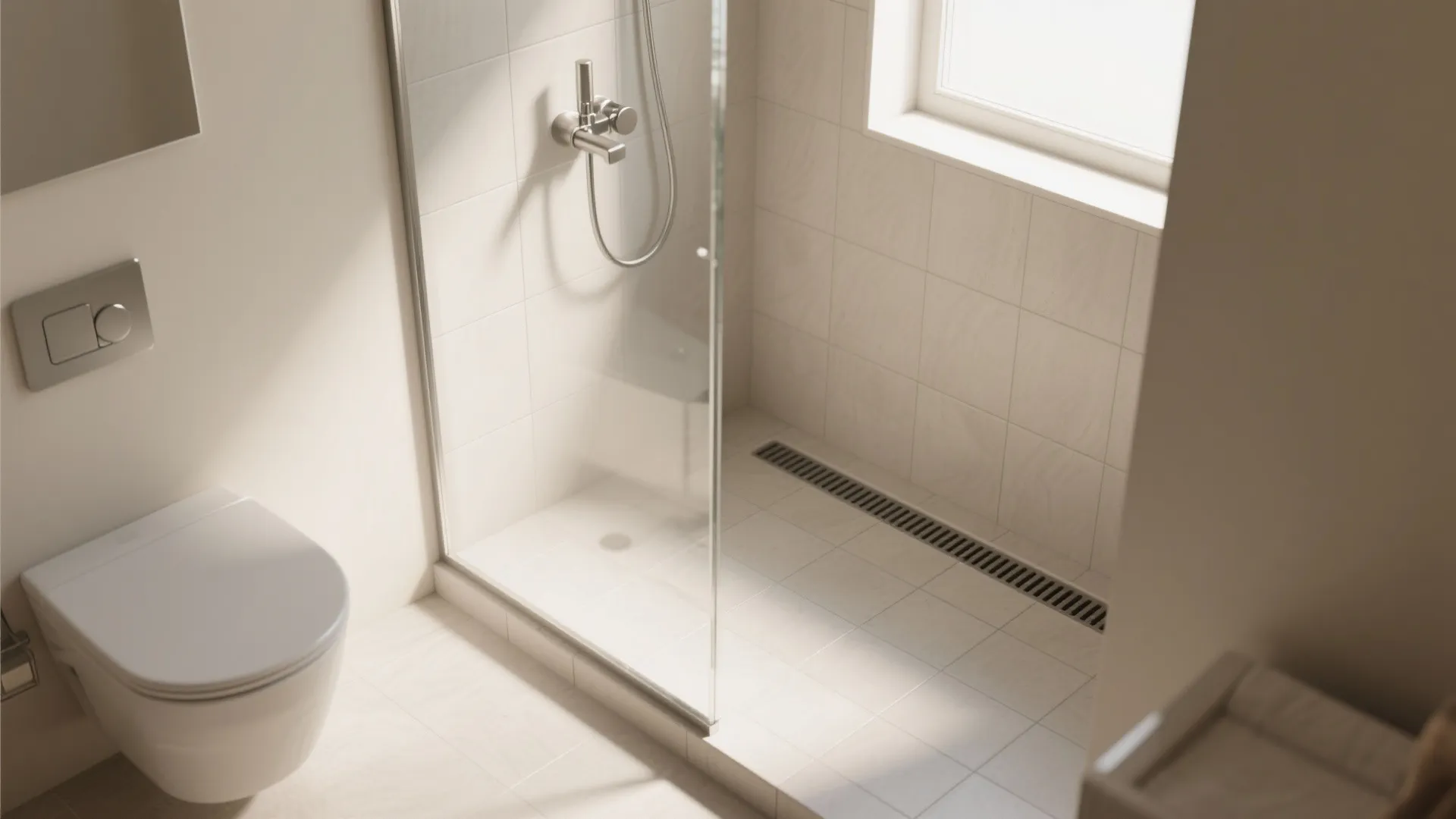 1) Choose a curbless, glassy shower for visual breathing room