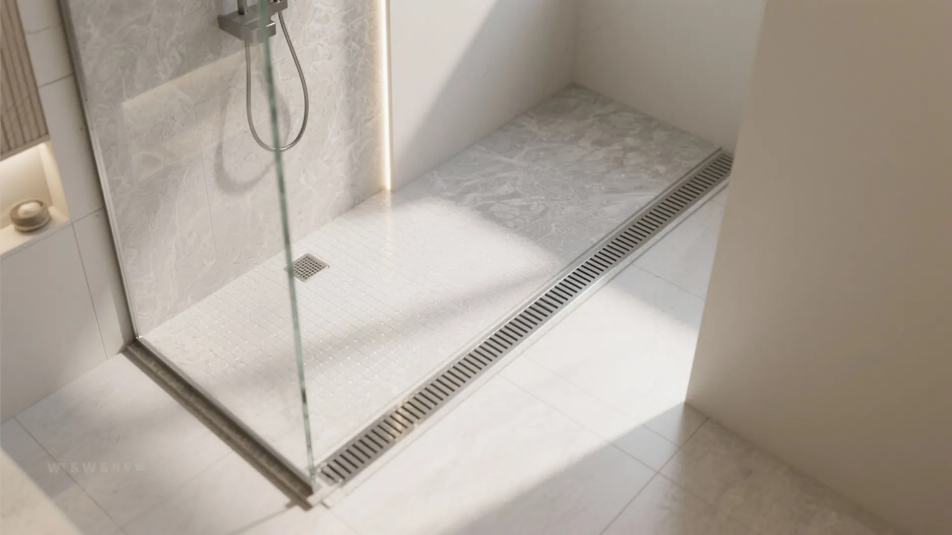 Curbless Shower with a Slab Floor and Linear Drain