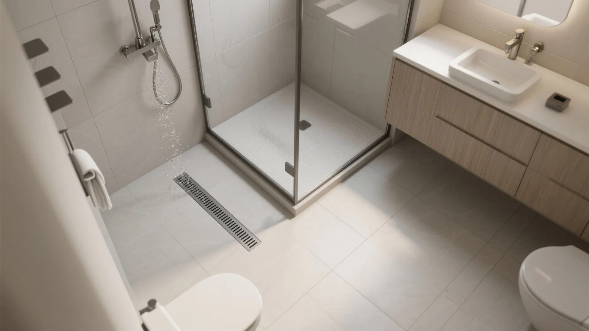 Curbless Walk-In Shower to Maximize Floor Flow