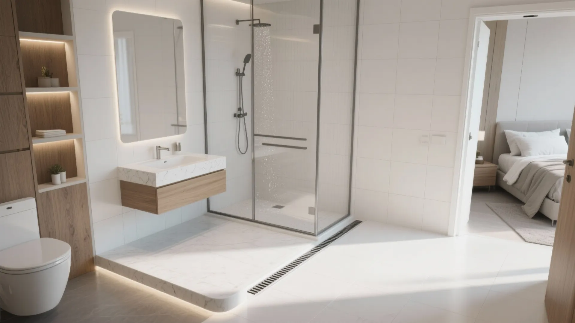 Curbless “Wet Room” Shower to Open the Footprint