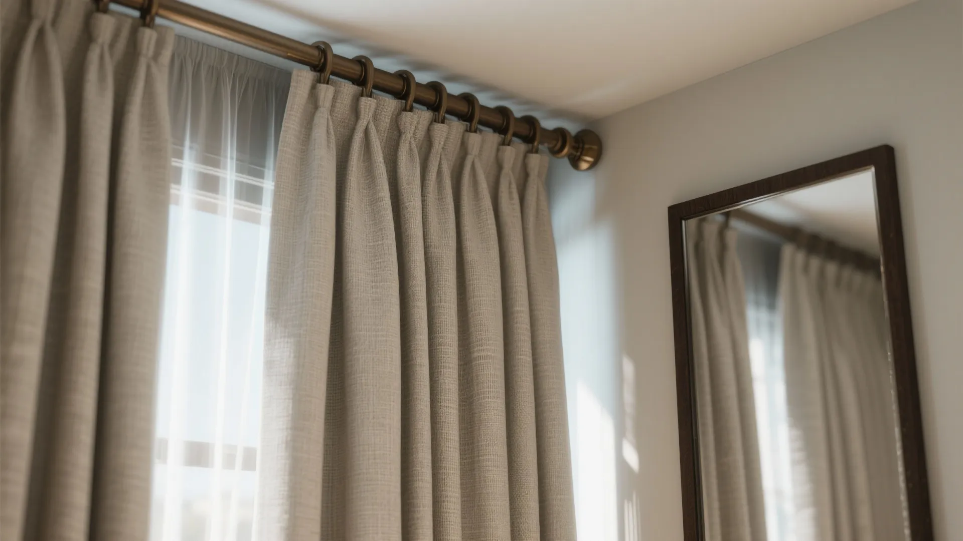 5) Floor-to-ceiling curtains and a tall, narrow wardrobe