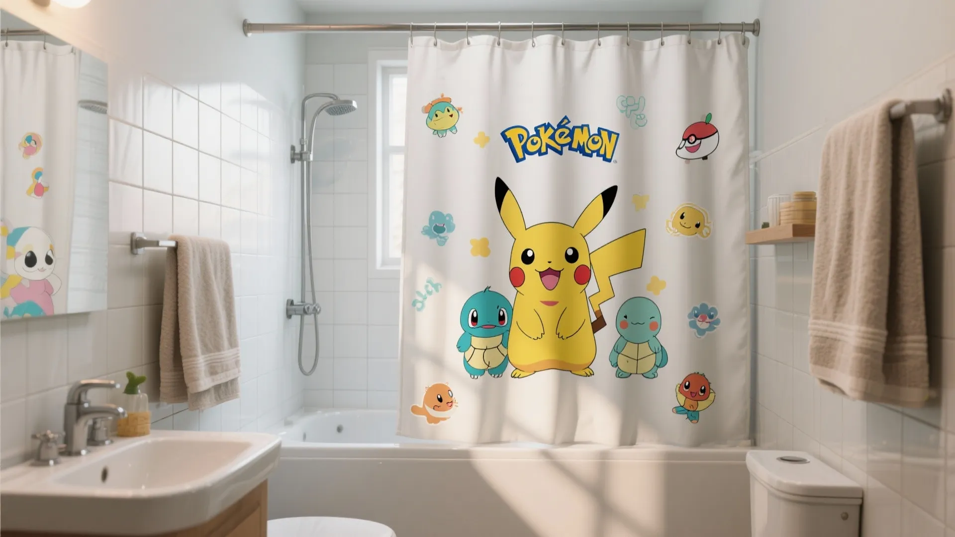 3. Pokemon Shower Curtain & Waterproof Decals