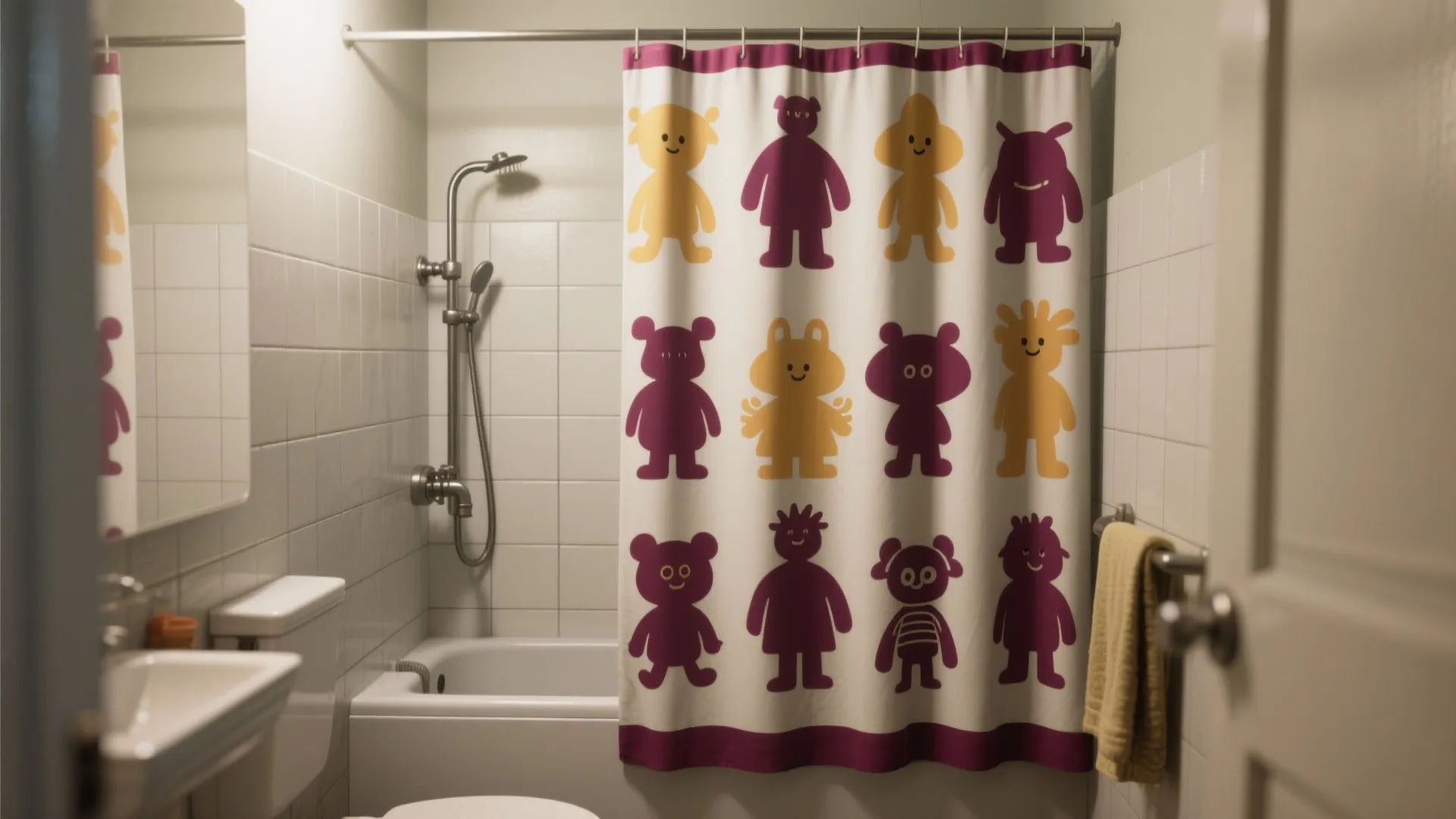 3. Playful shower curtain + waterproof decals