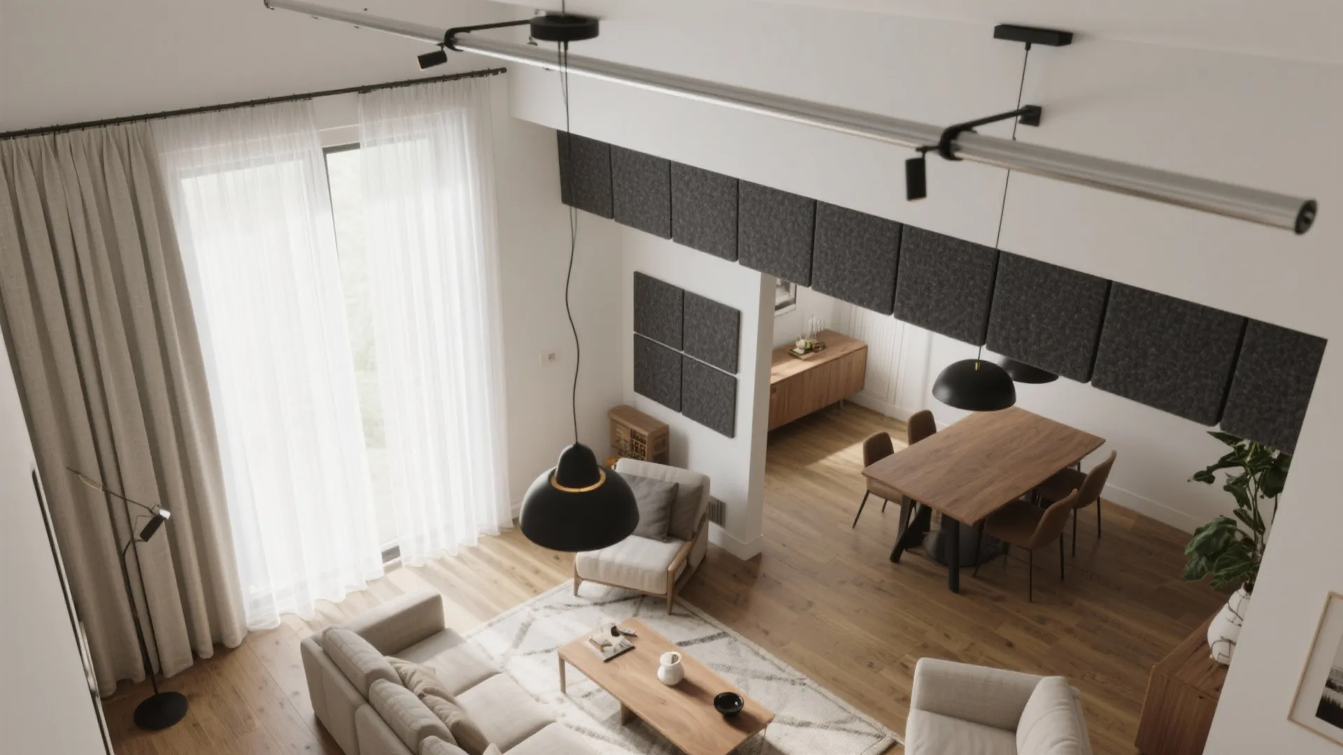 Ceiling-Track Curtains and Acoustic Felt Panels