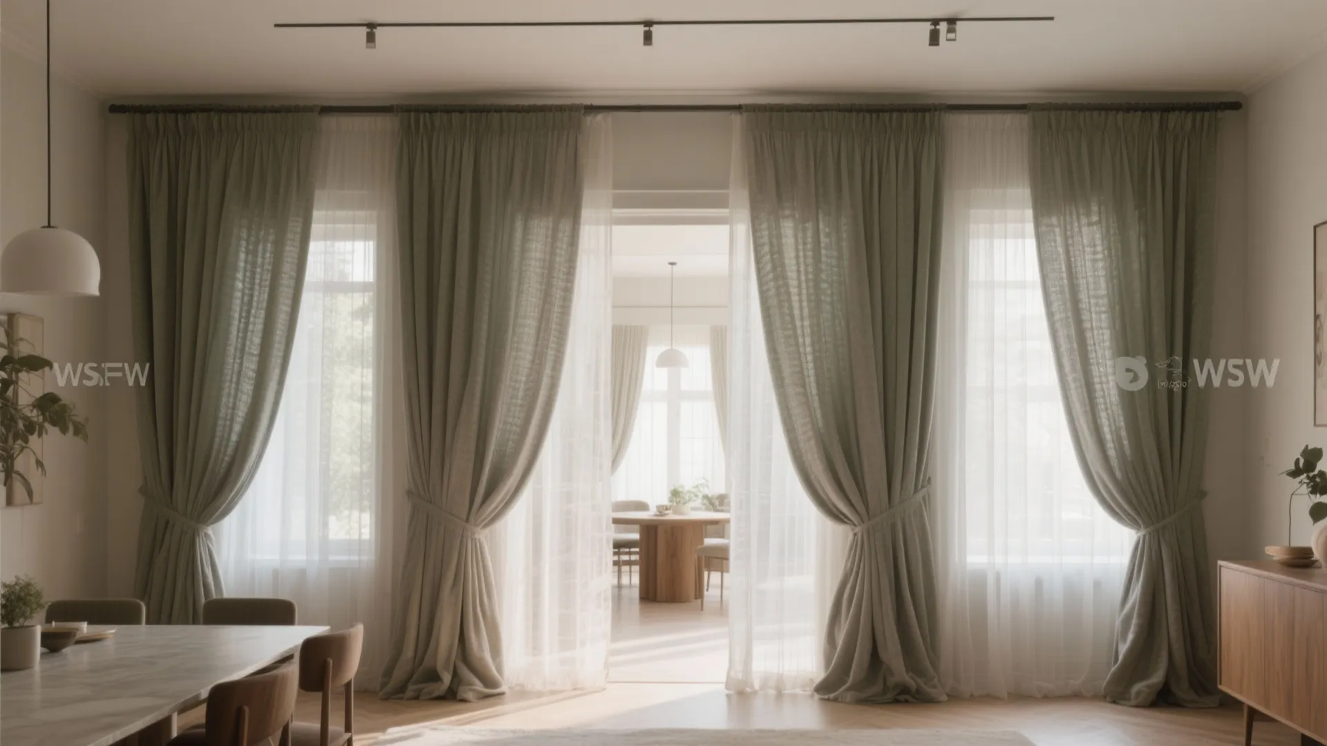 Full-height curtain and track partition