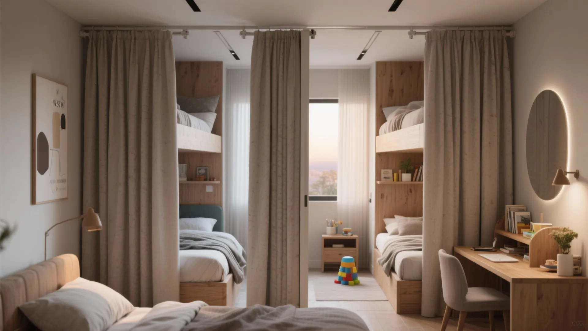 5. Flexible zoning with curtains or sliding panels