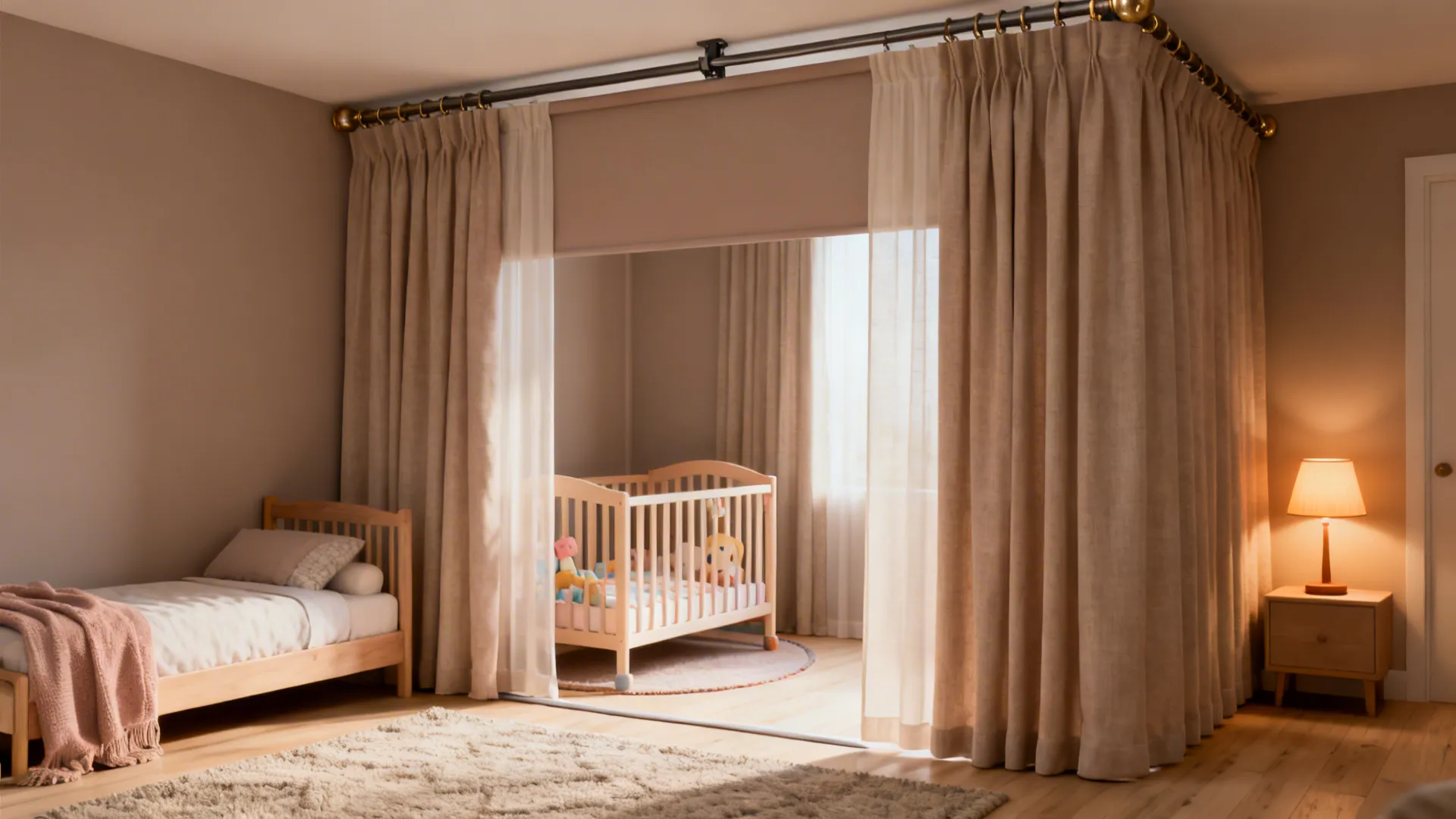 Soft zoning with curtains and light