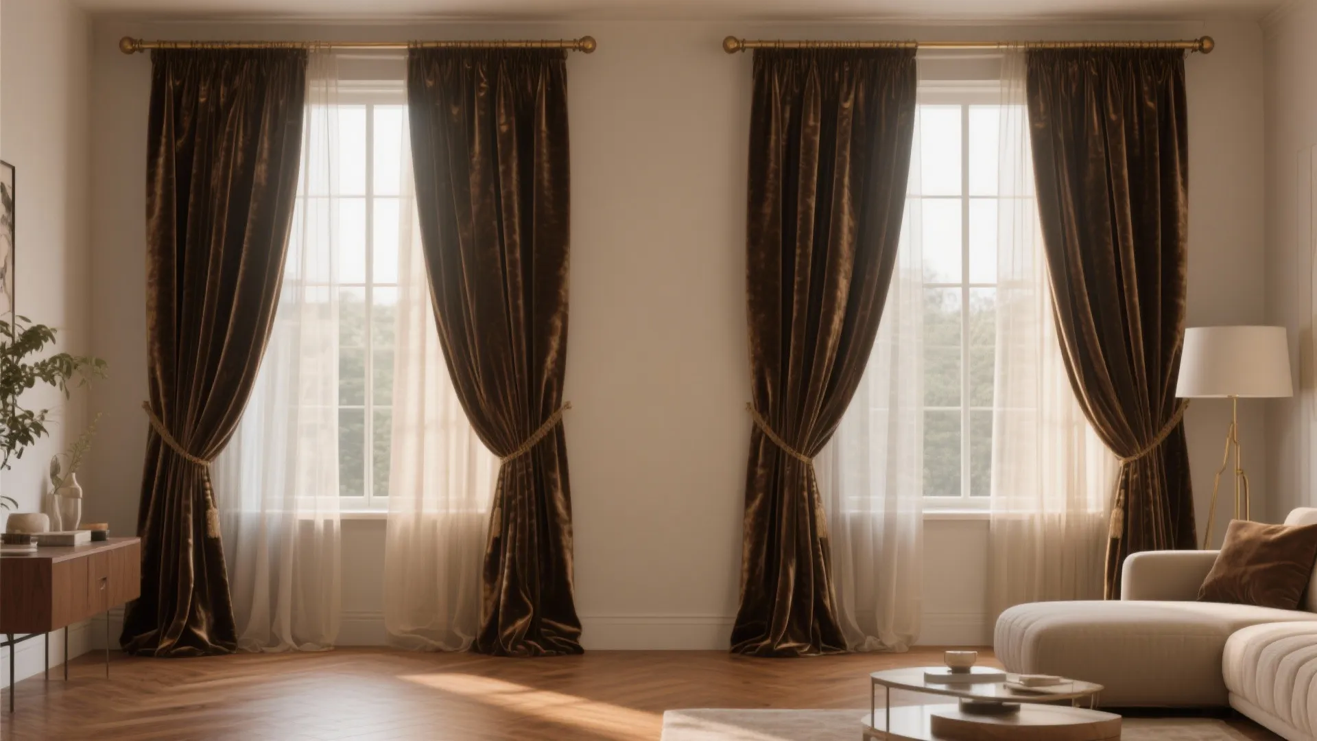 1. Floor-to-ceiling curtains with layered sheers