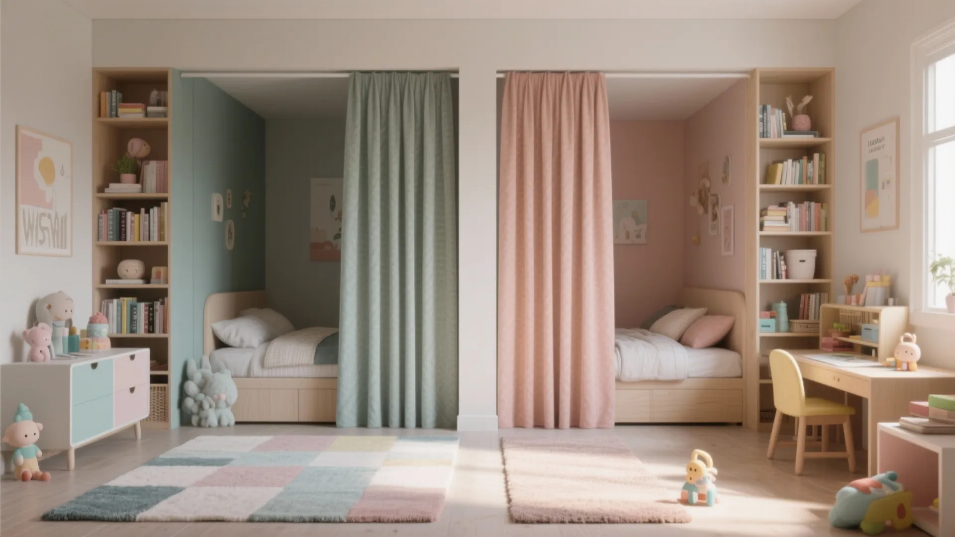 2. Curtains and Rugs to Create Split Zones