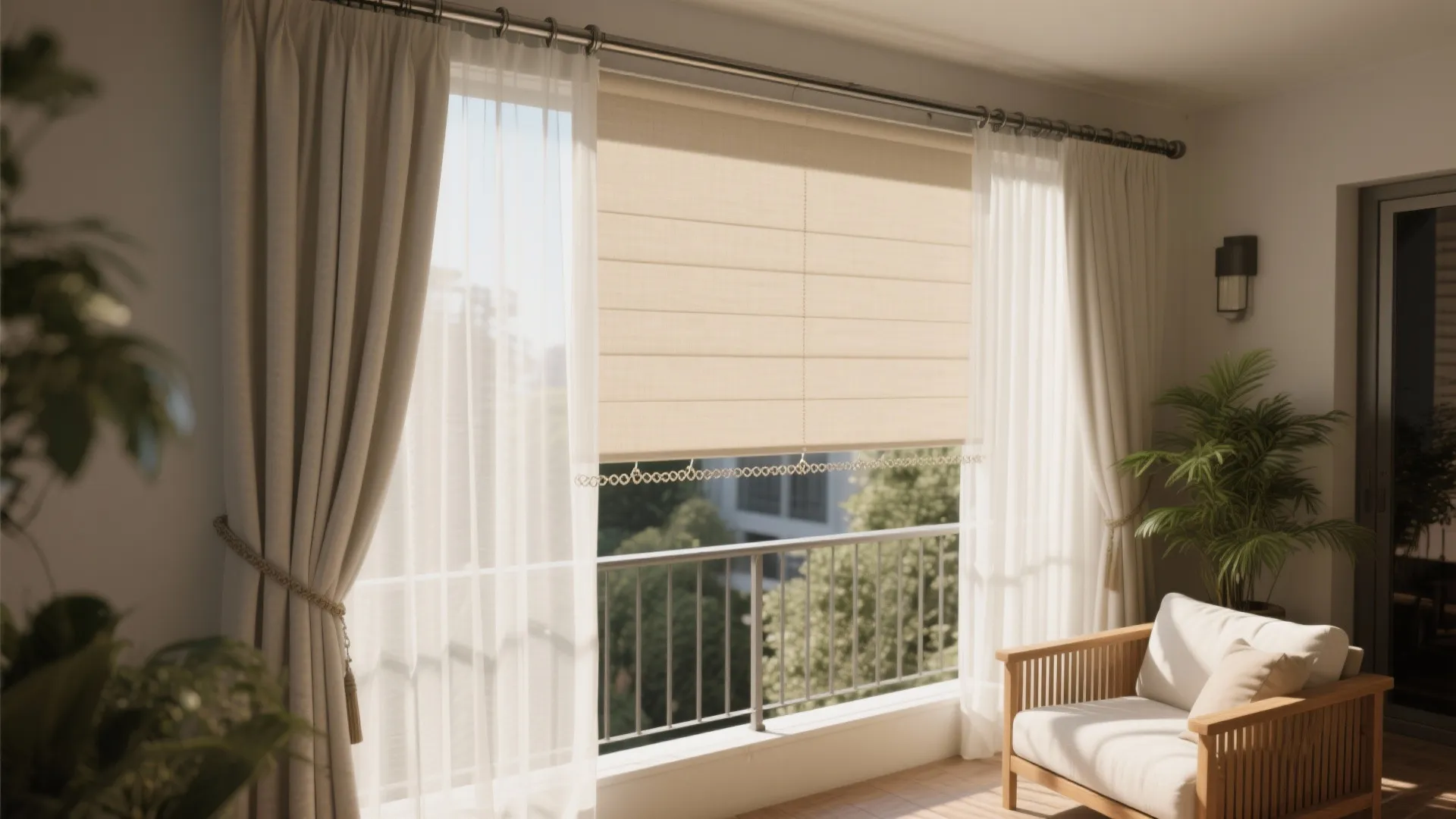 Layered Outdoor Curtains and Shades