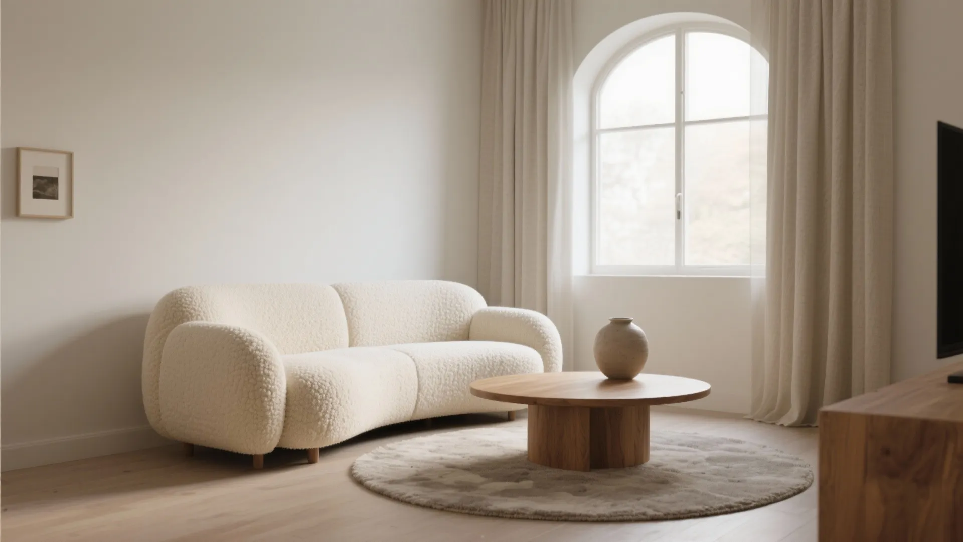 Curved Bouclé Silhouette to Soften Tight Corners