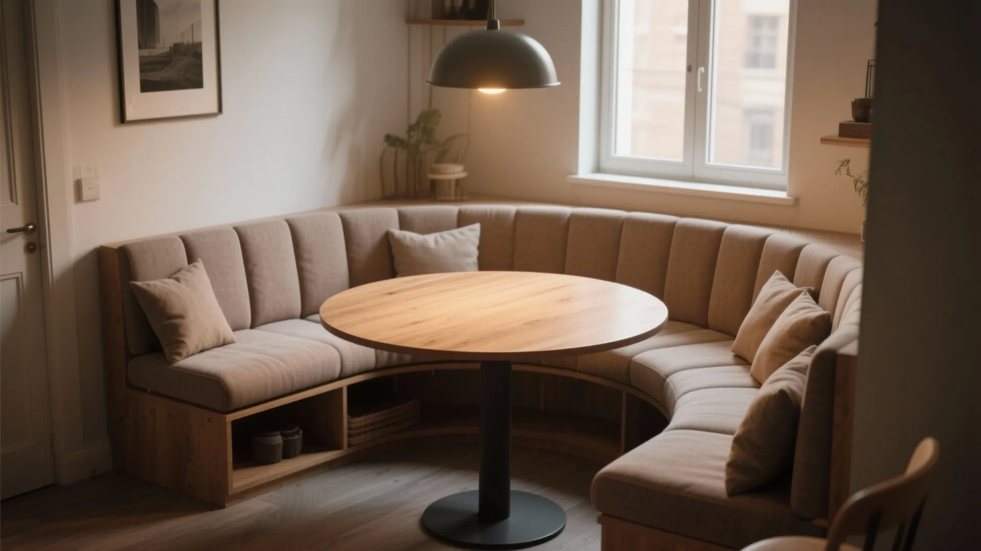 4. Curved banquette hugging a round table