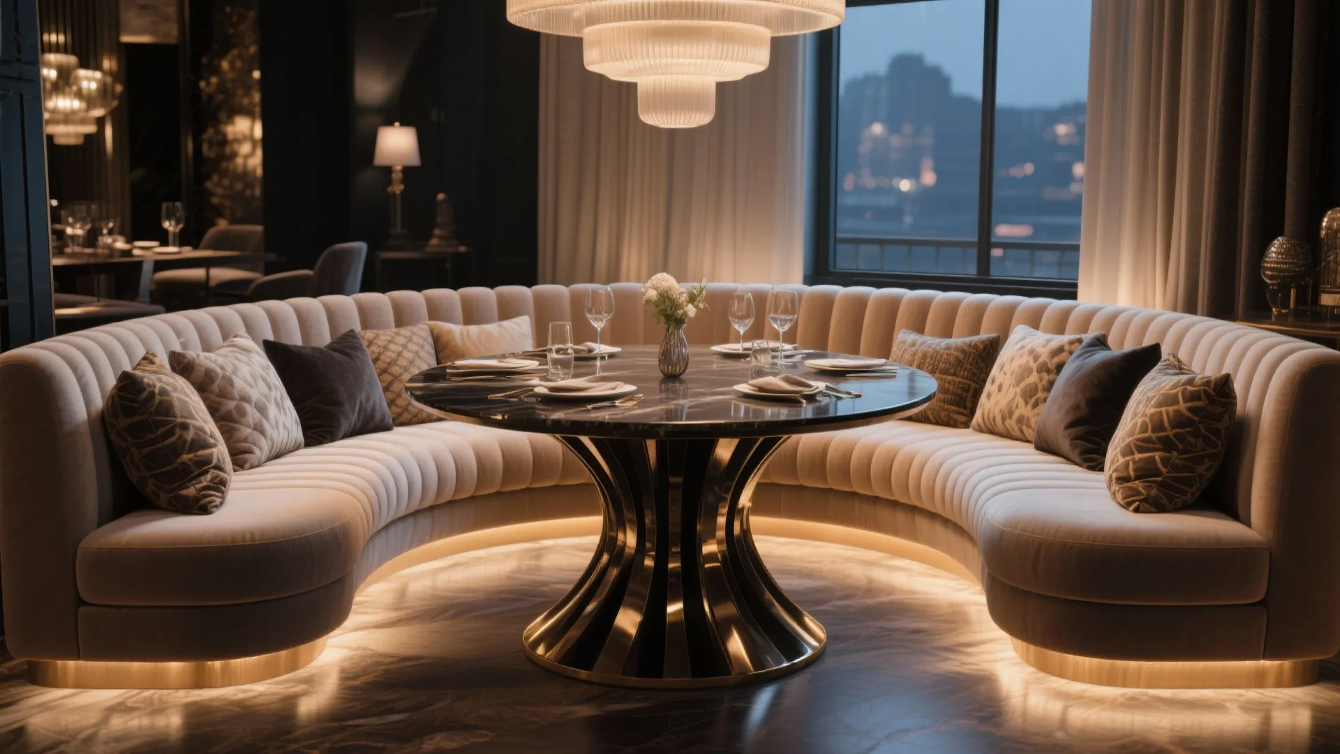 5. Curved seating with a statement table