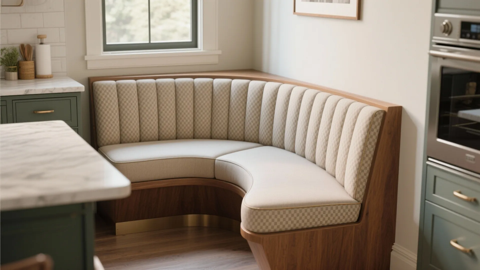 3. Curved or rounded banquette to soften the corner