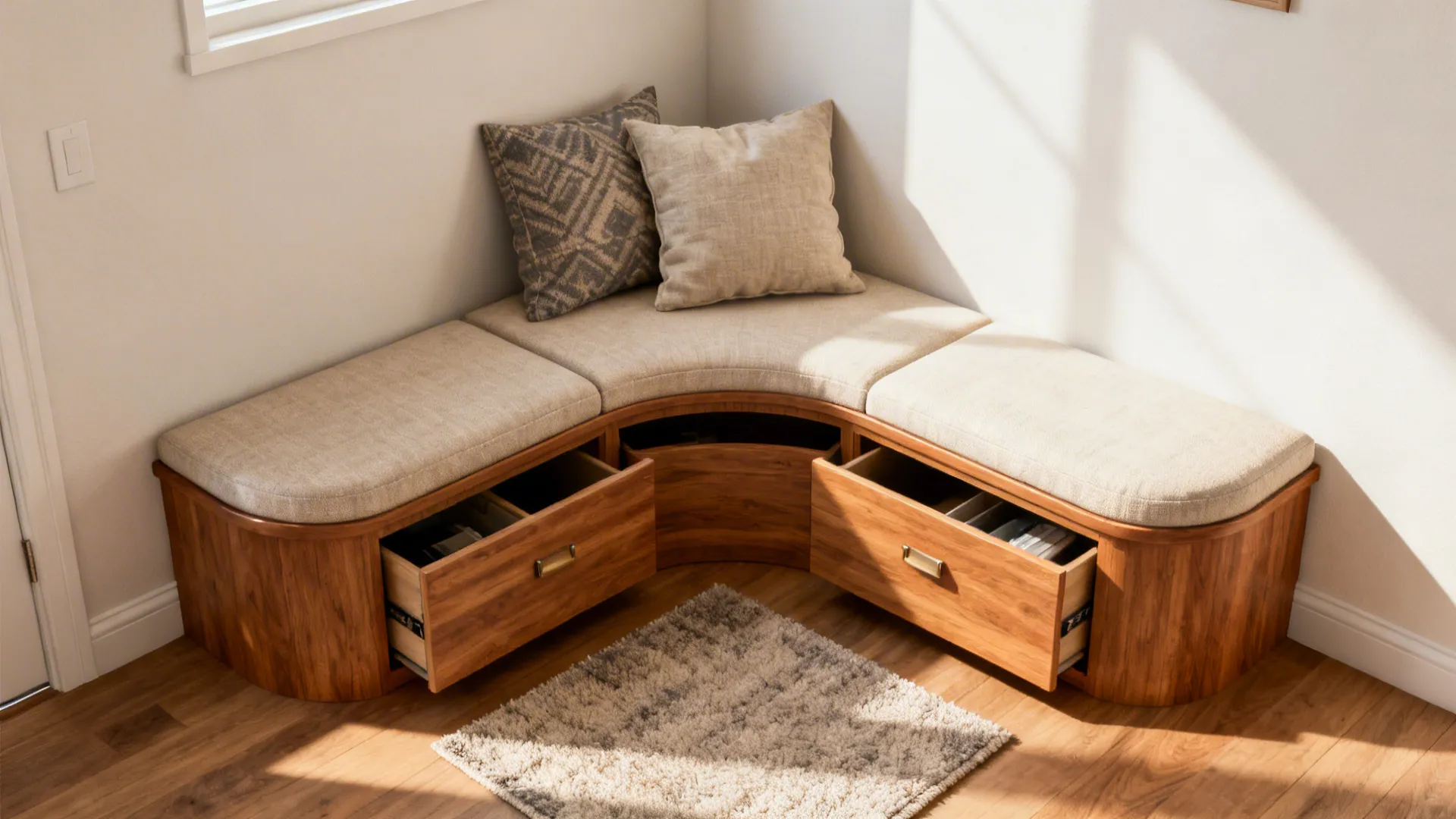 4. Curved Bench with Storage