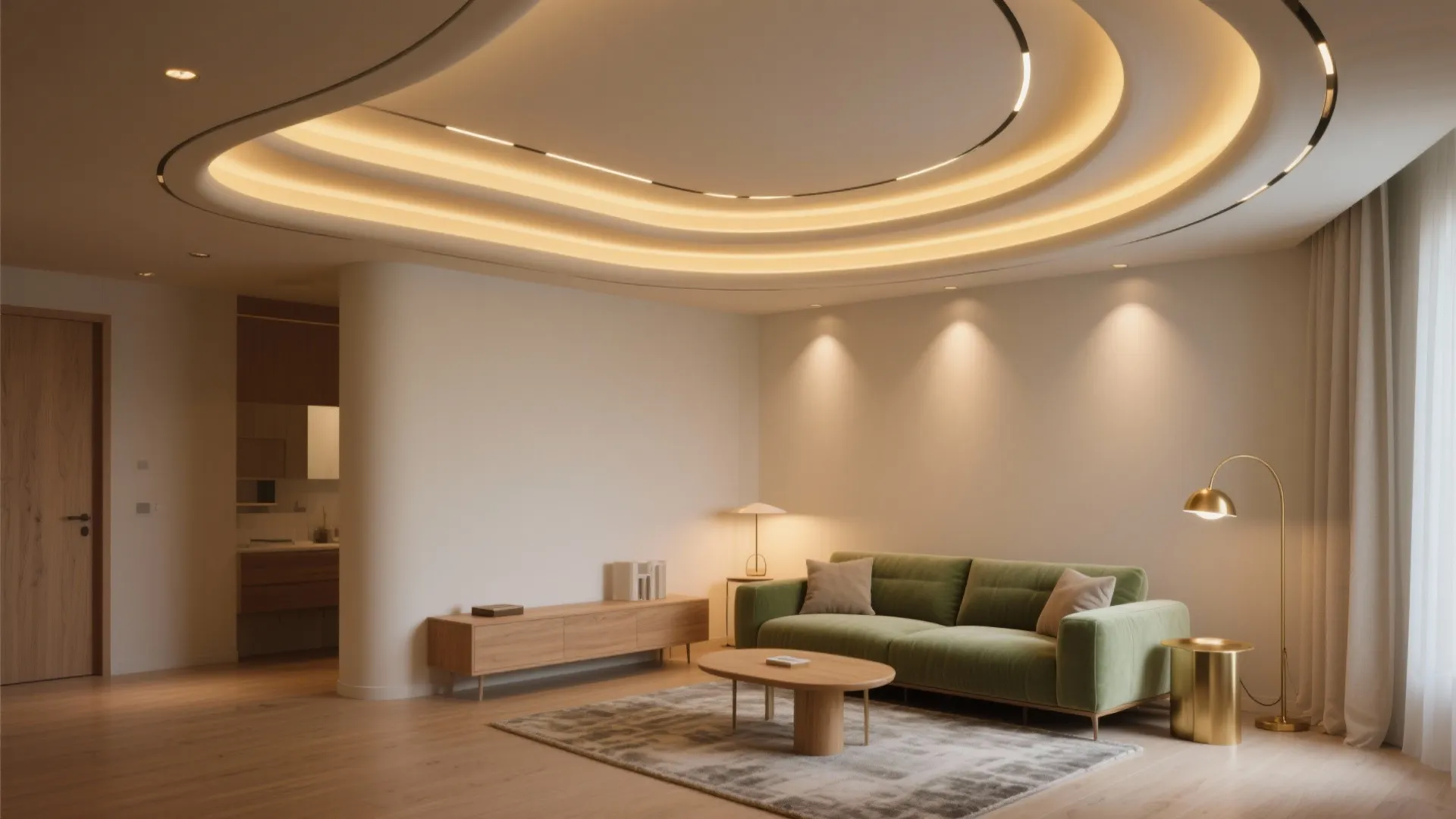 Curved POP Ceiling with Layered Lighting