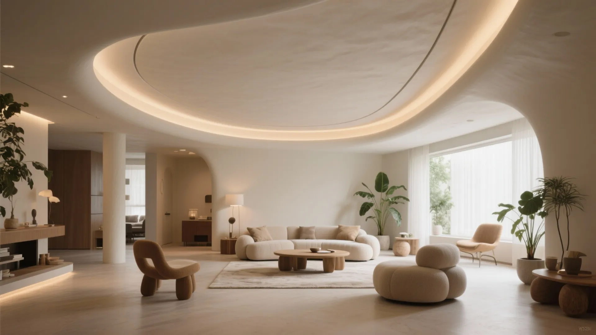Curved Pop Ceiling Edges for Soft Flow