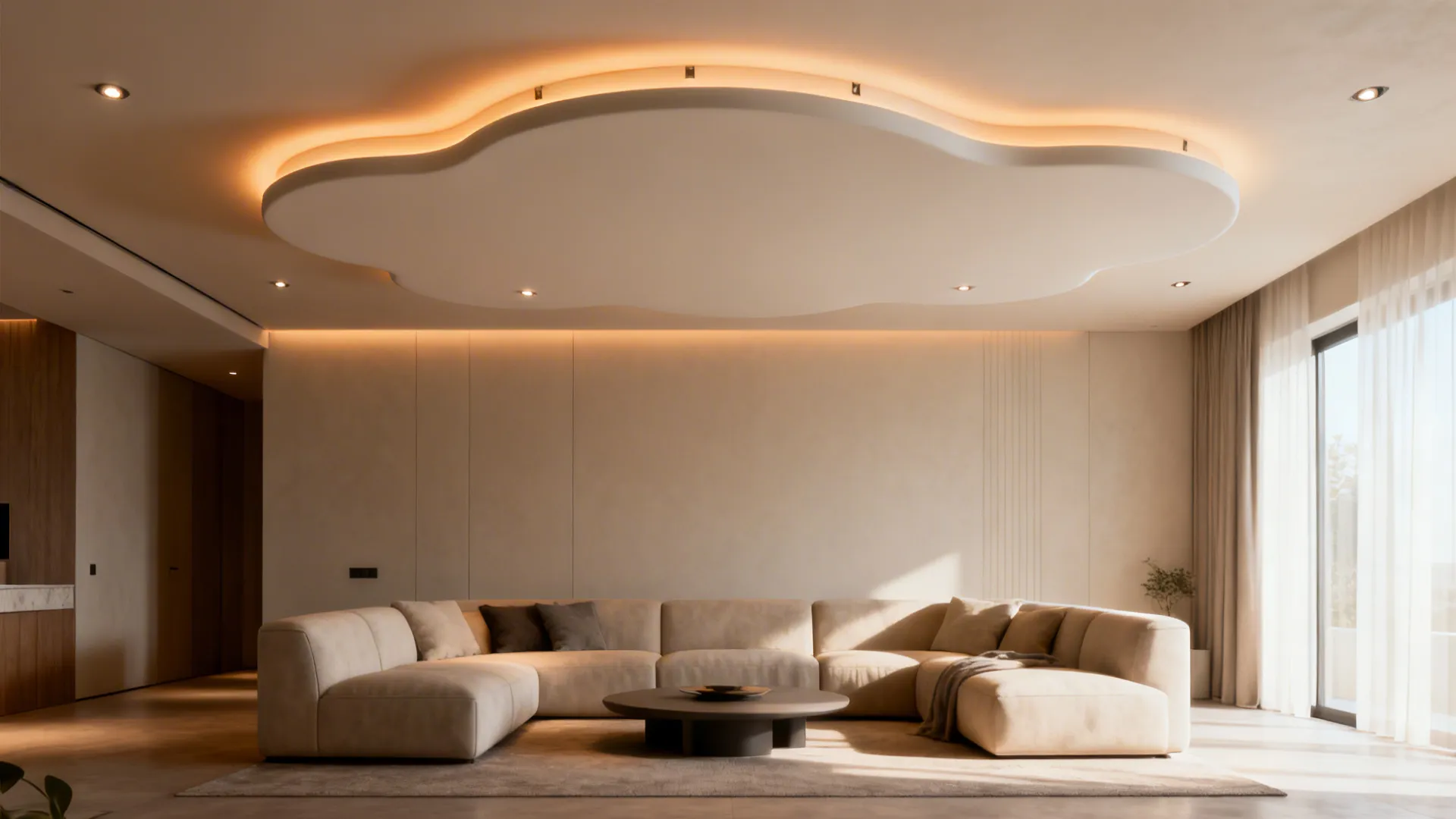 Curved POP Cloud with Recessed Spots