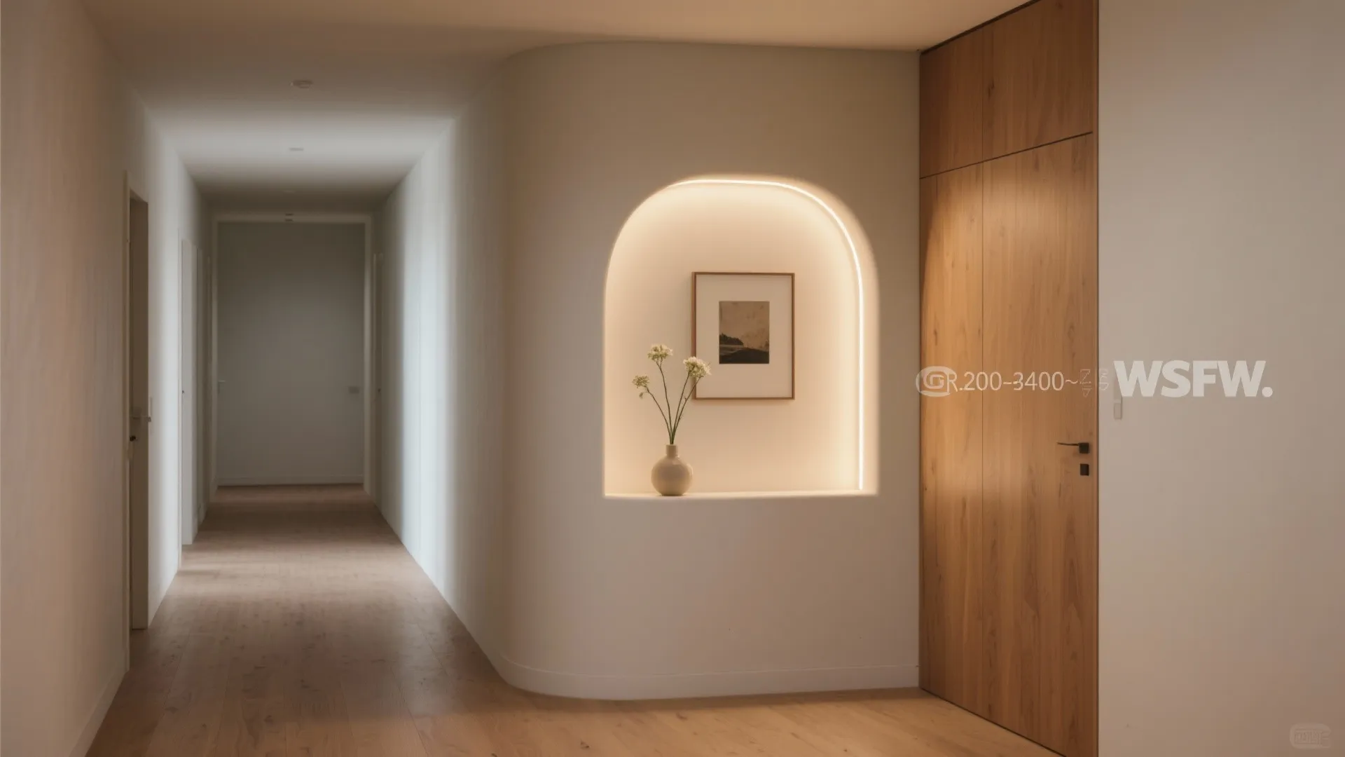 Curved Corner with Art Niche and Soft Lighting