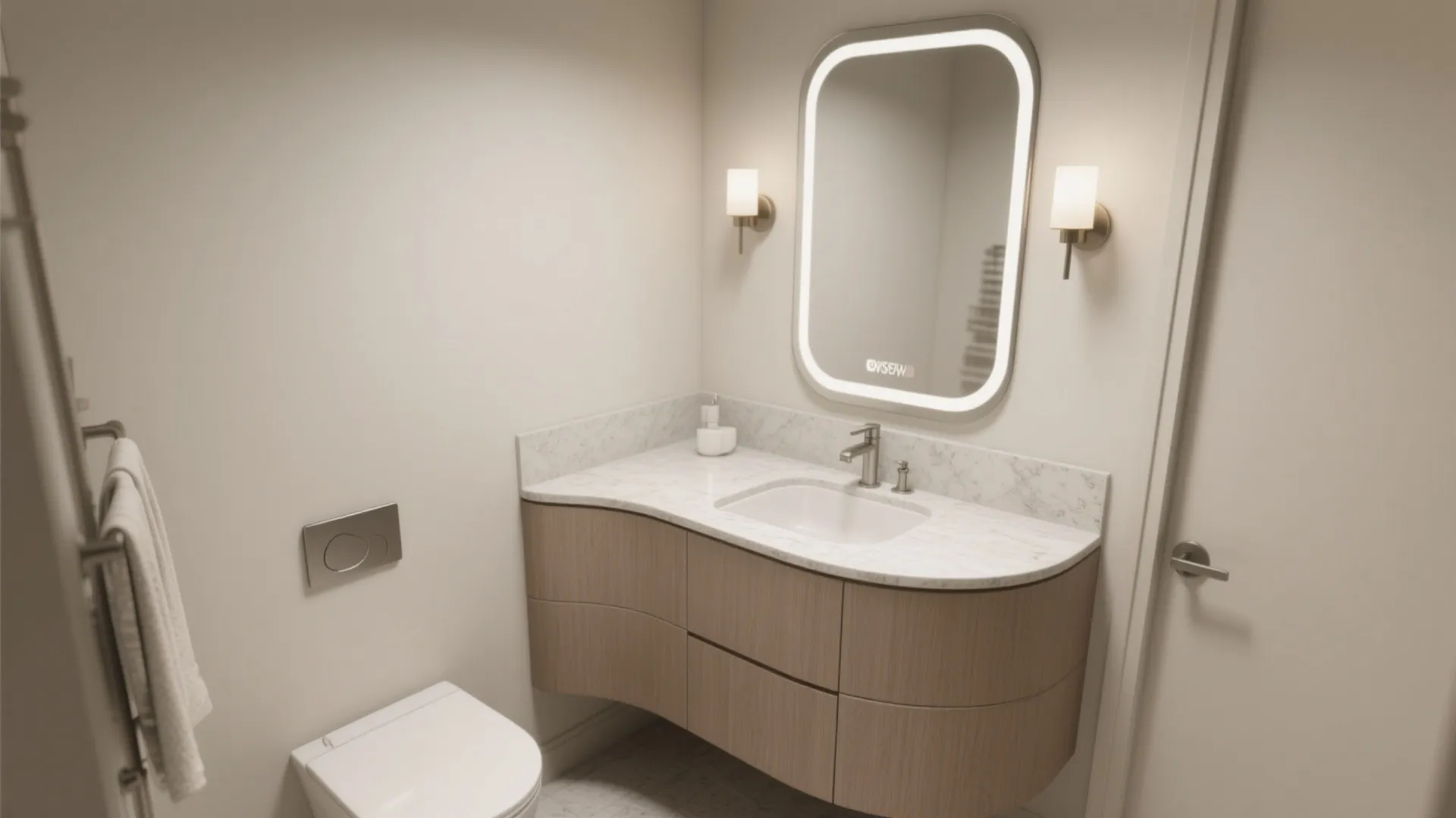 4) Curved or Corner Vanity to Tame Tight Quarters